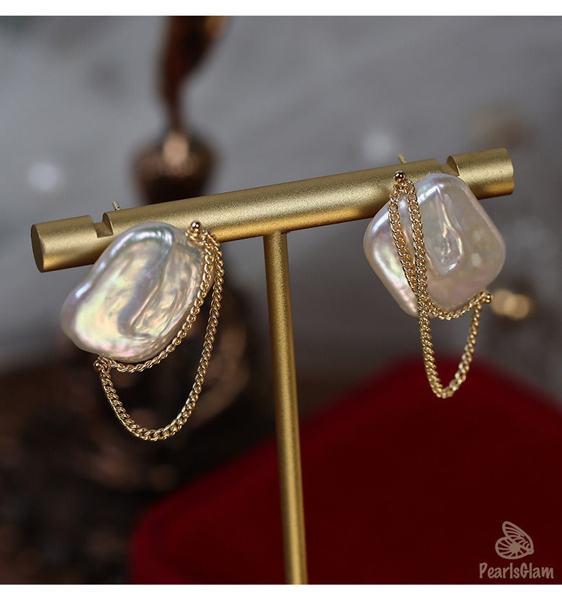 Chain Drape – Baroque Pearl Statement Studs