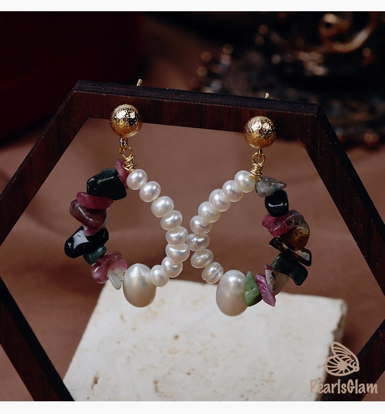 Mixed Stone Pearl Earrings