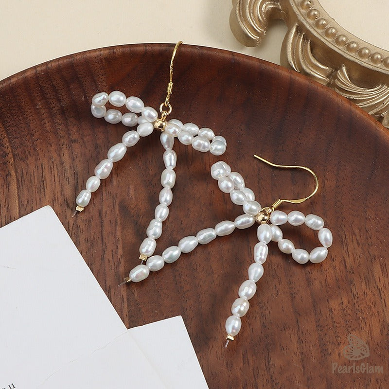 Sweet Bow – Pearl Ribbon Drop Earrings