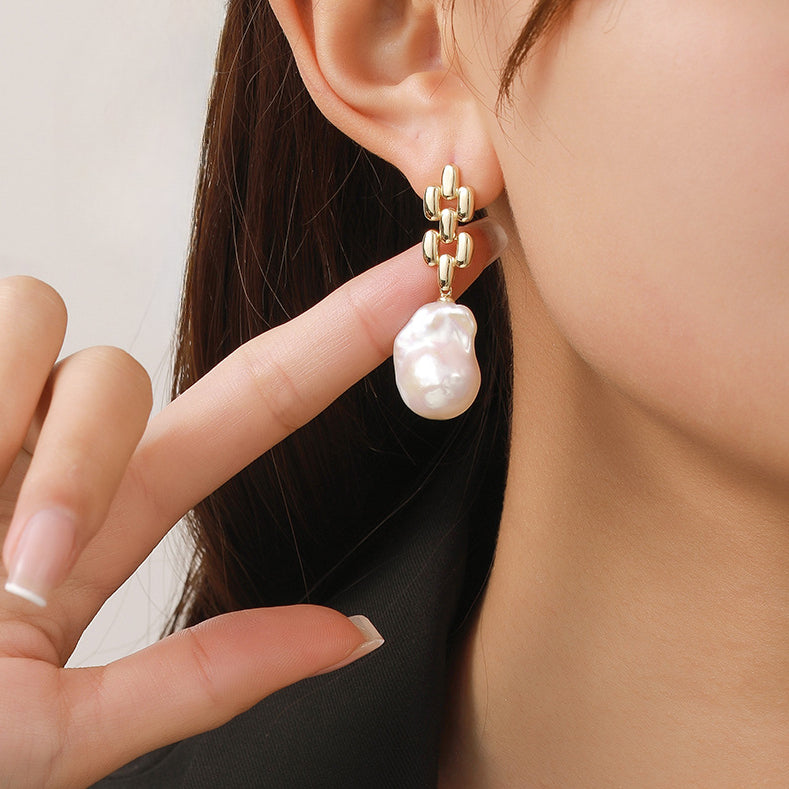 13-16mm Gold Baroque Freshwater Pearl Drop Earrings
