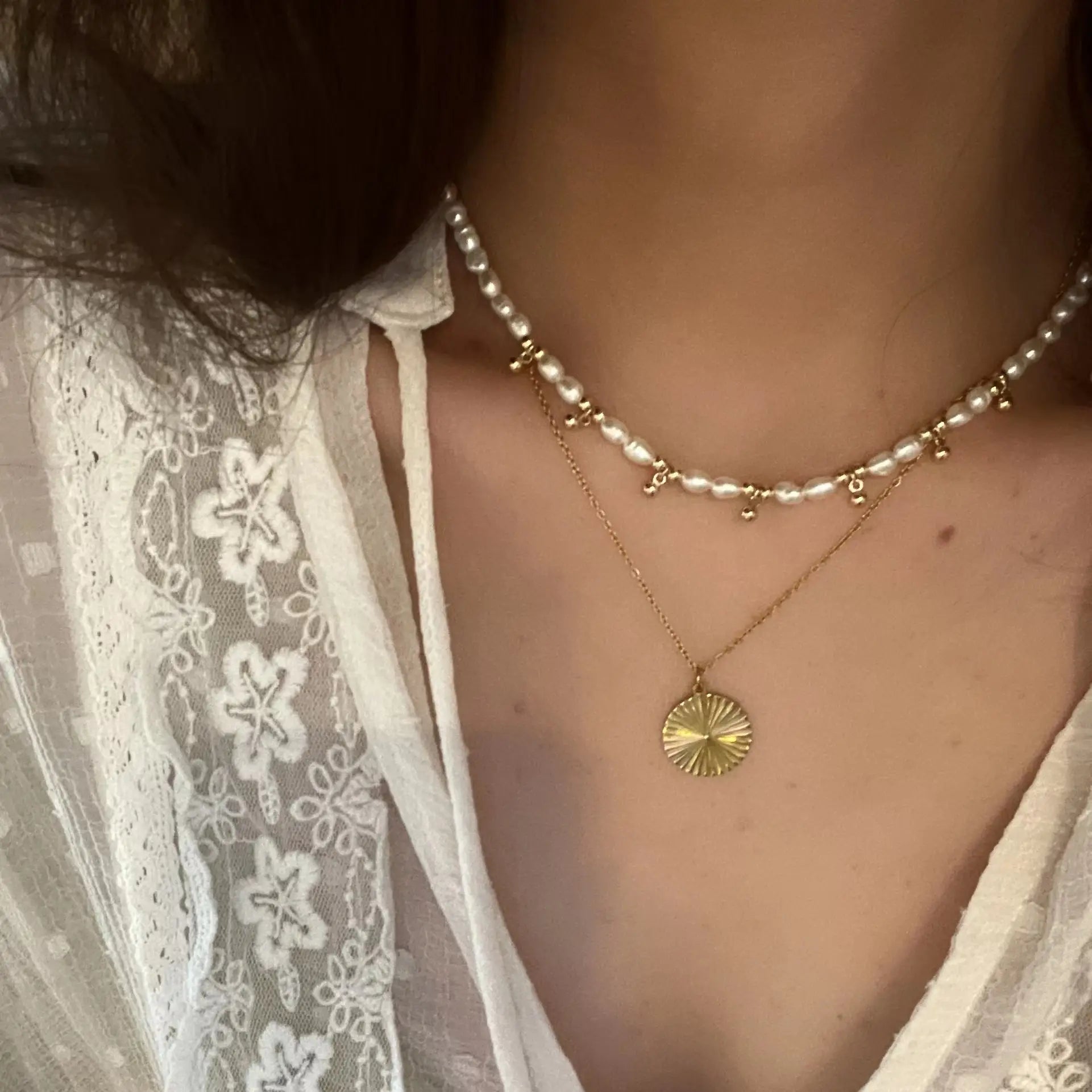 14K Gold Bell and Pearl Alternating Necklace