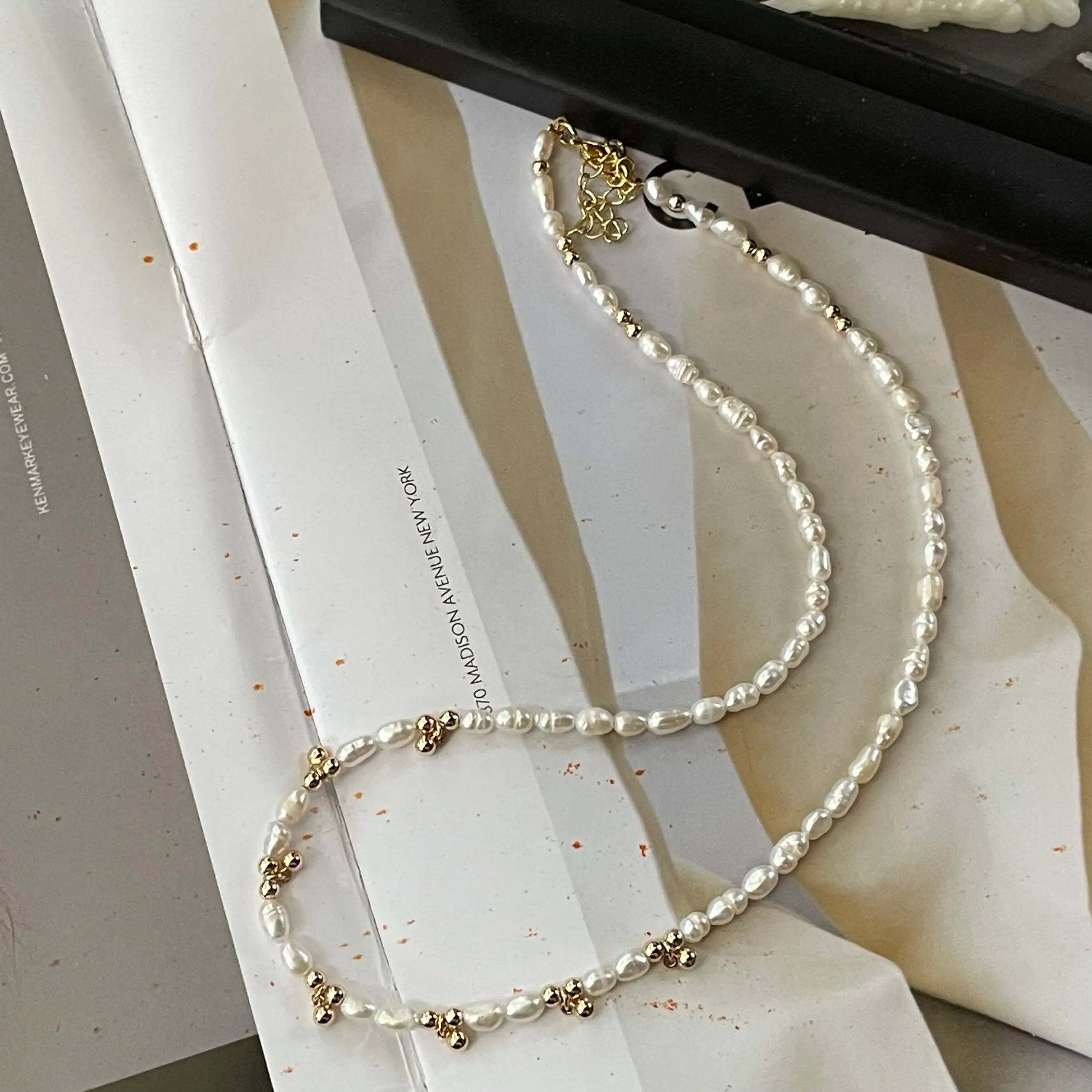 14K Gold Bell and Pearl Alternating Necklace