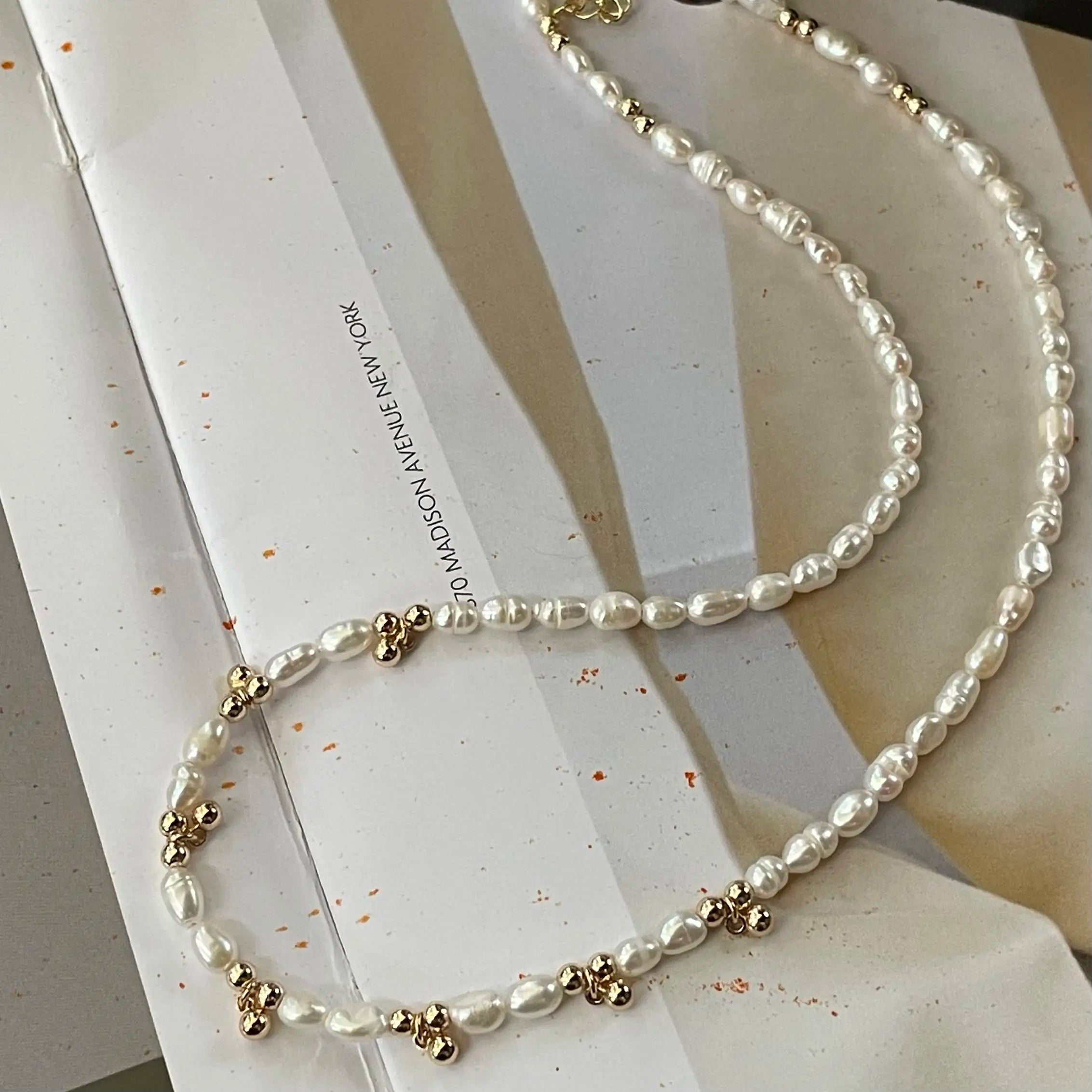 14K Gold Bell and Pearl Alternating Necklace