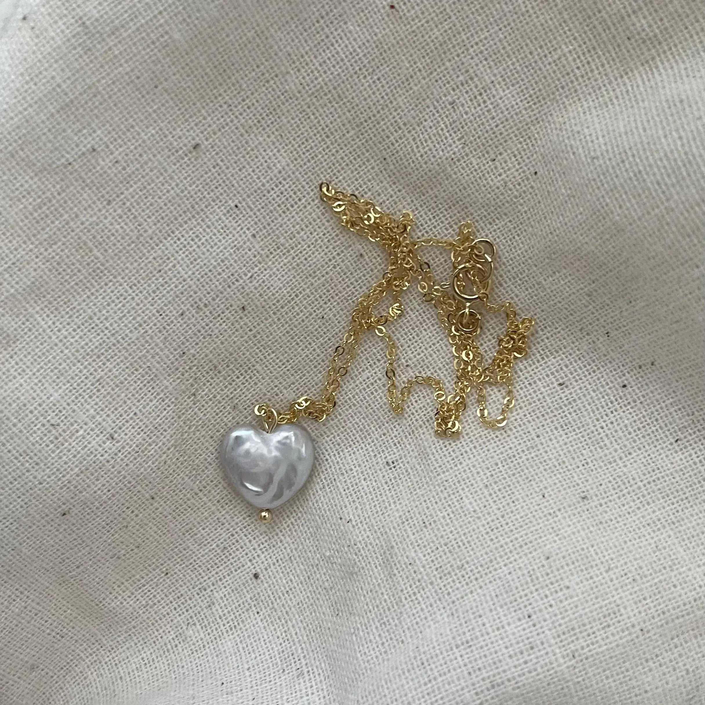 14K Gold Heart-Shaped Baroque Pearl Pendant Necklace