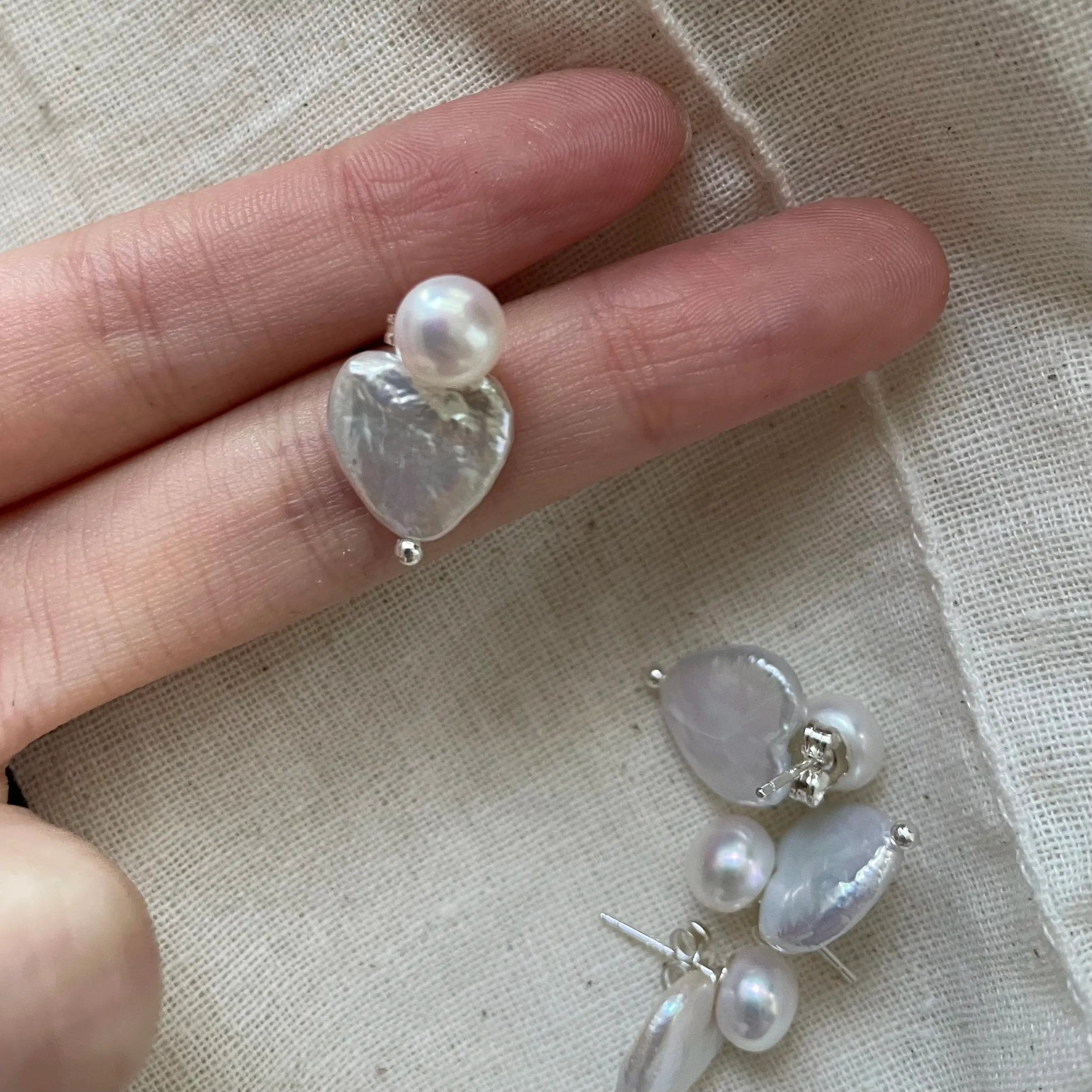 Heart-Shaped Baroque Pearl Jacket Stud Earrings