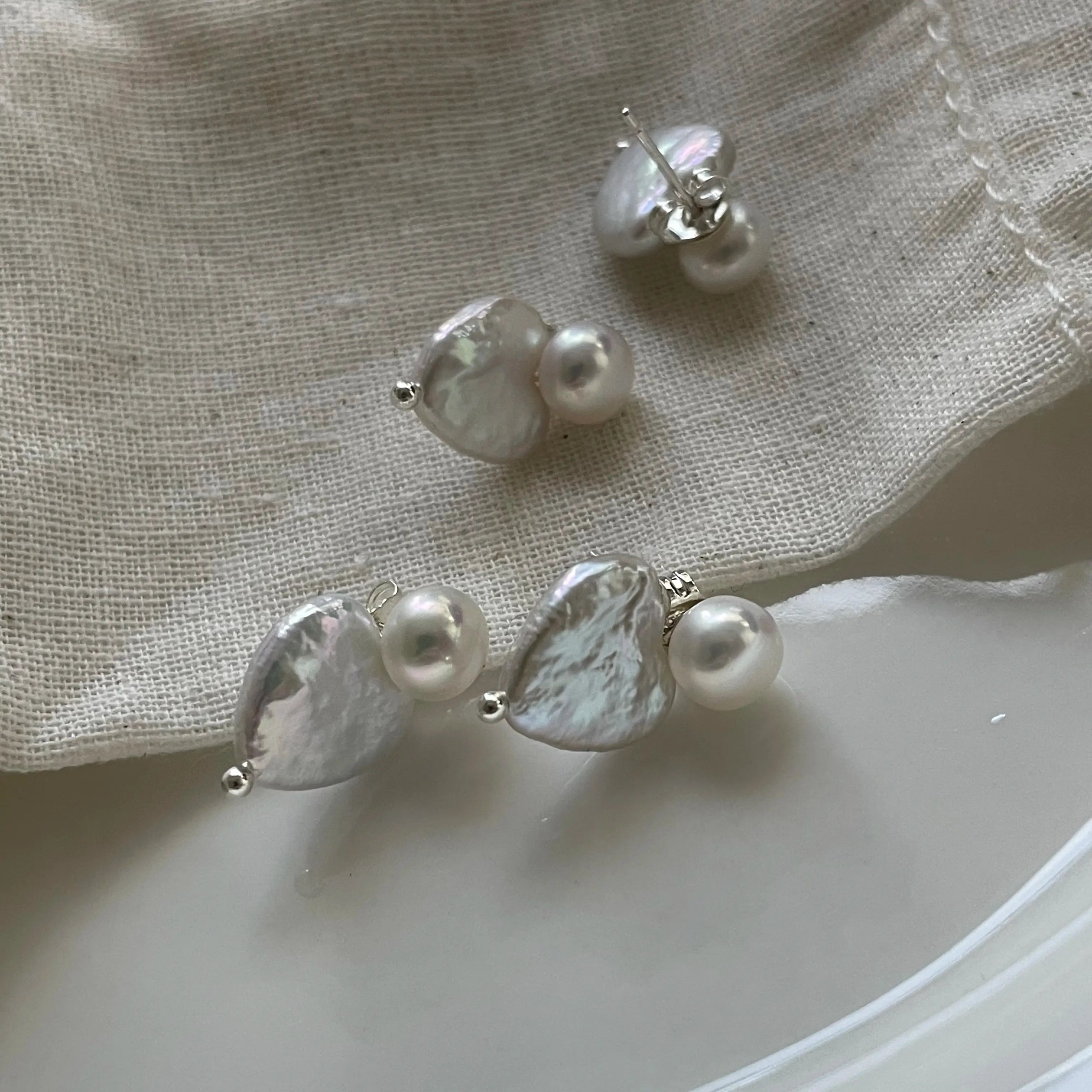 Heart-Shaped Baroque Pearl Jacket Stud Earrings