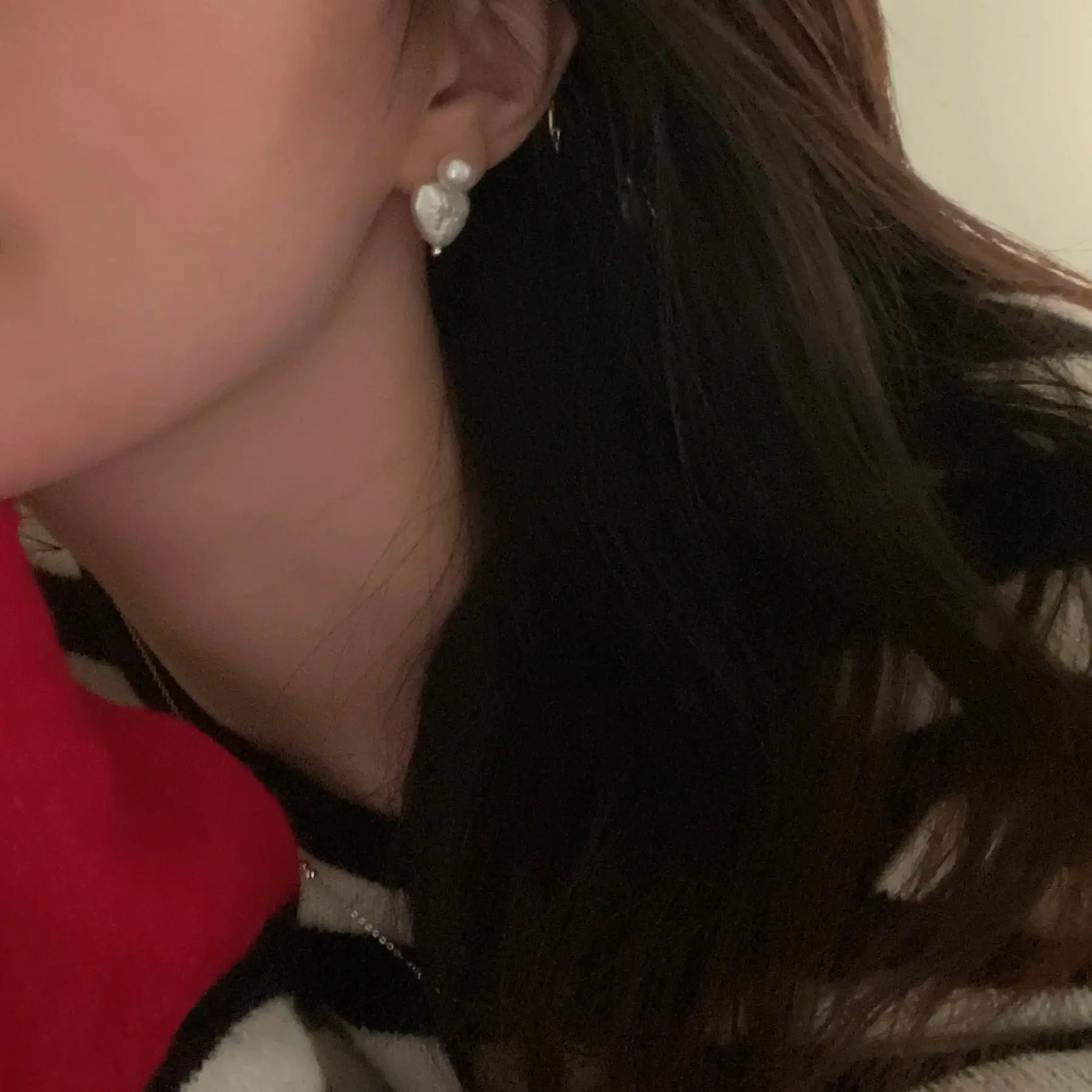 Heart-Shaped Baroque Pearl Jacket Stud Earrings