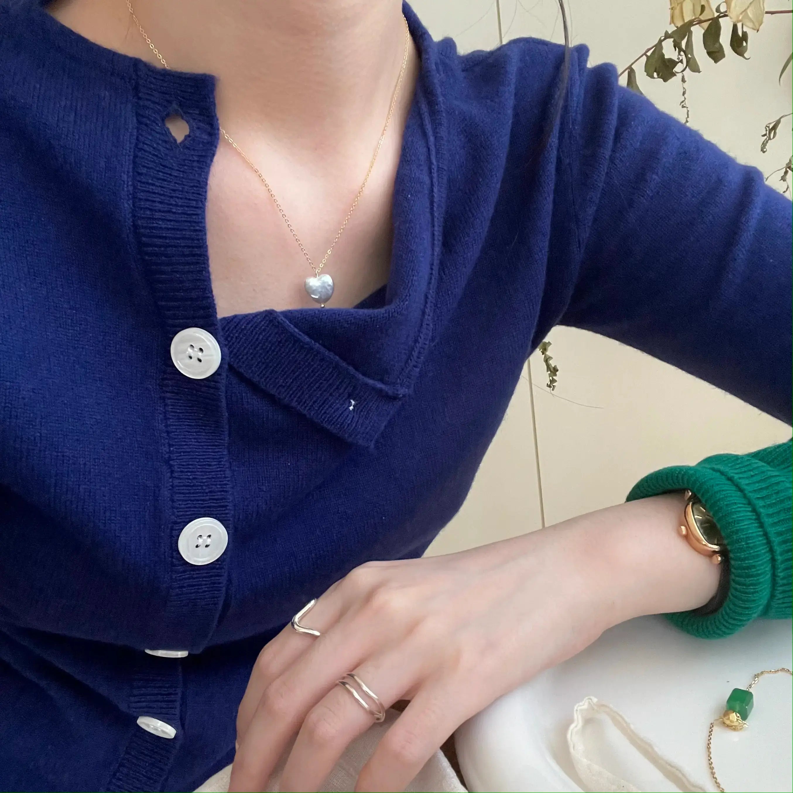 14K Gold Heart-Shaped Baroque Pearl Pendant Necklace