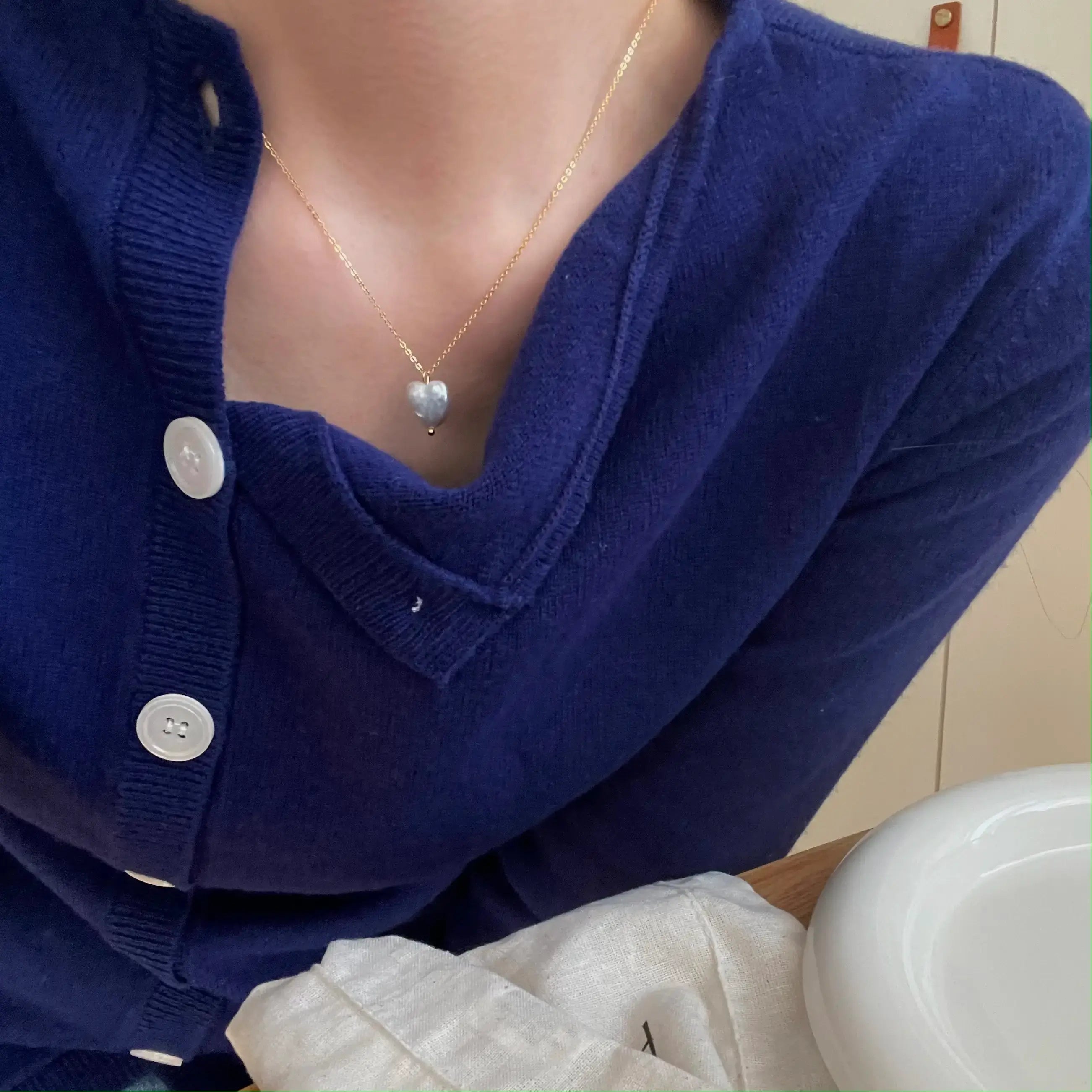 14K Gold Heart-Shaped Baroque Pearl Pendant Necklace