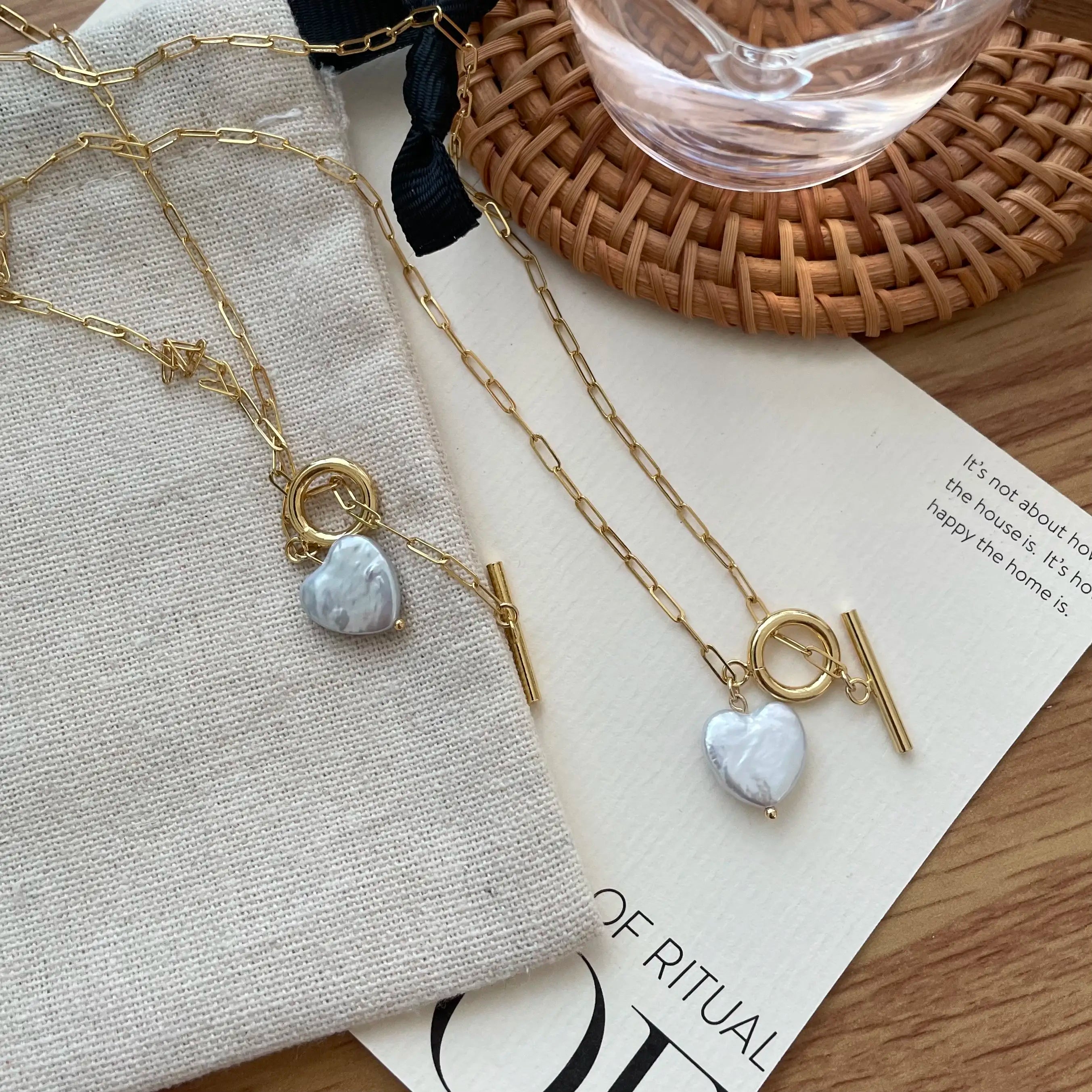 Heart-Shaped Baroque Pearl Pendant Necklace with OT Clasp