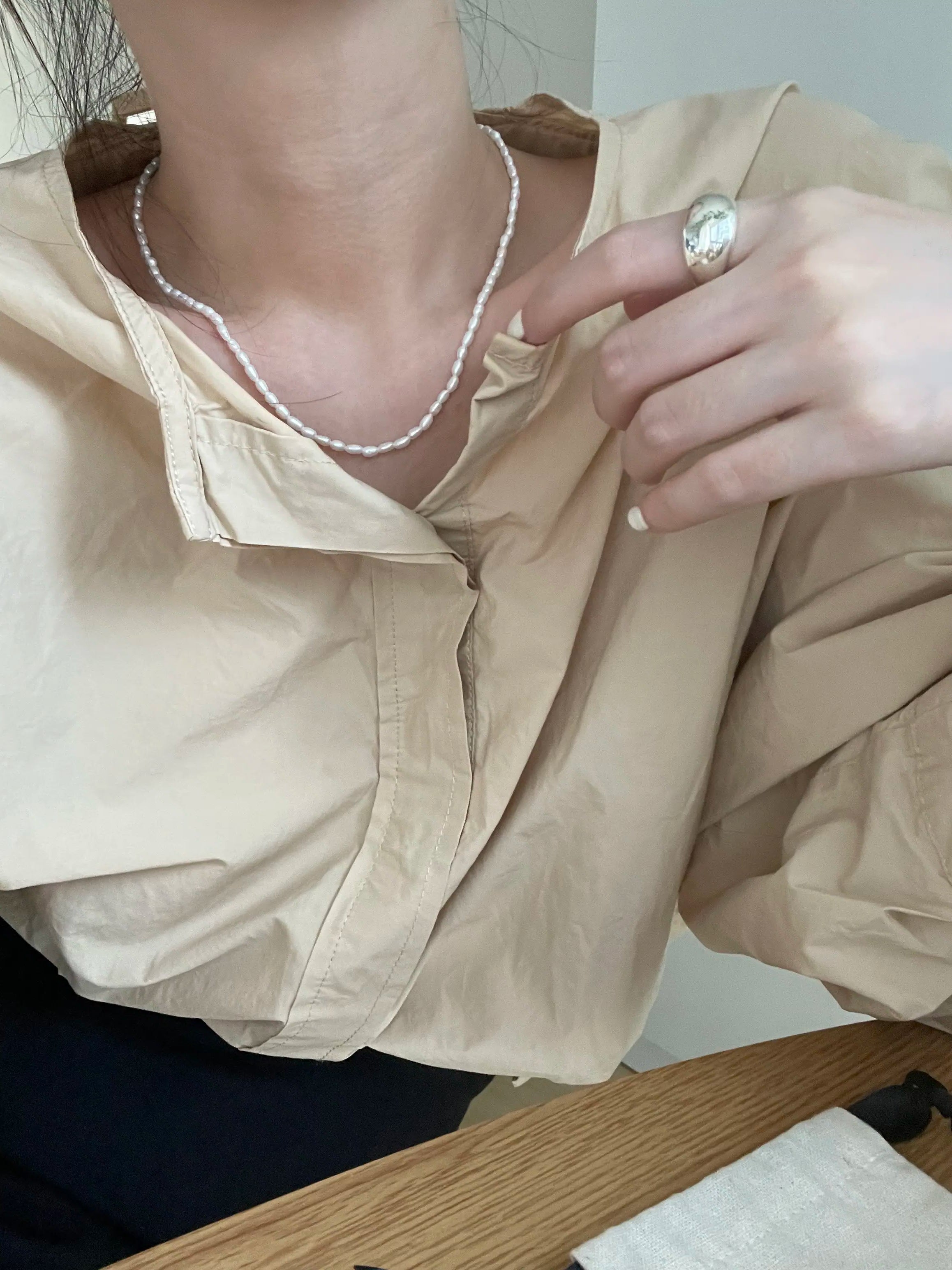 Natural Rice Pearl Necklace with OT Clasp