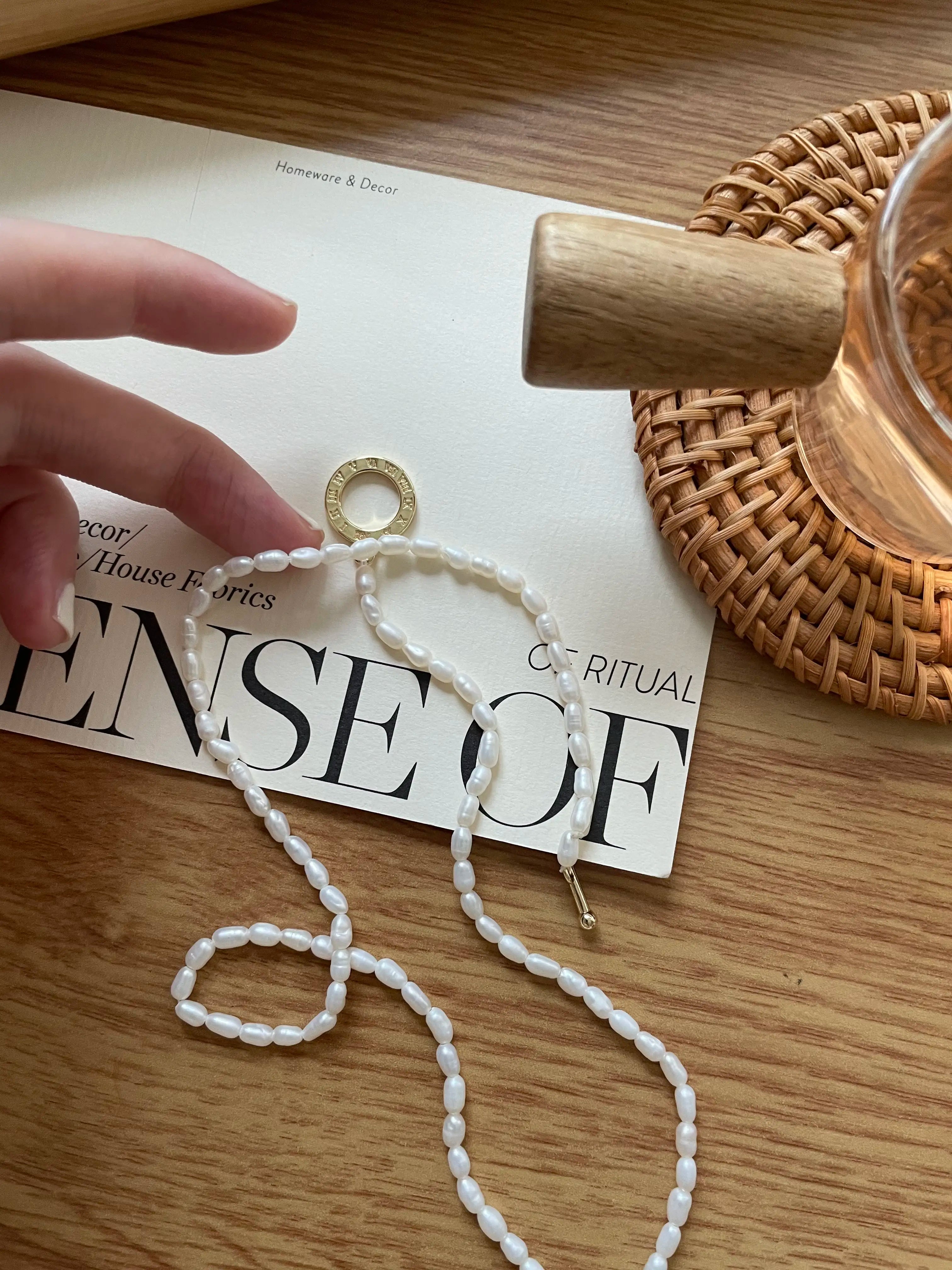 Natural Rice Pearl Necklace with OT Clasp