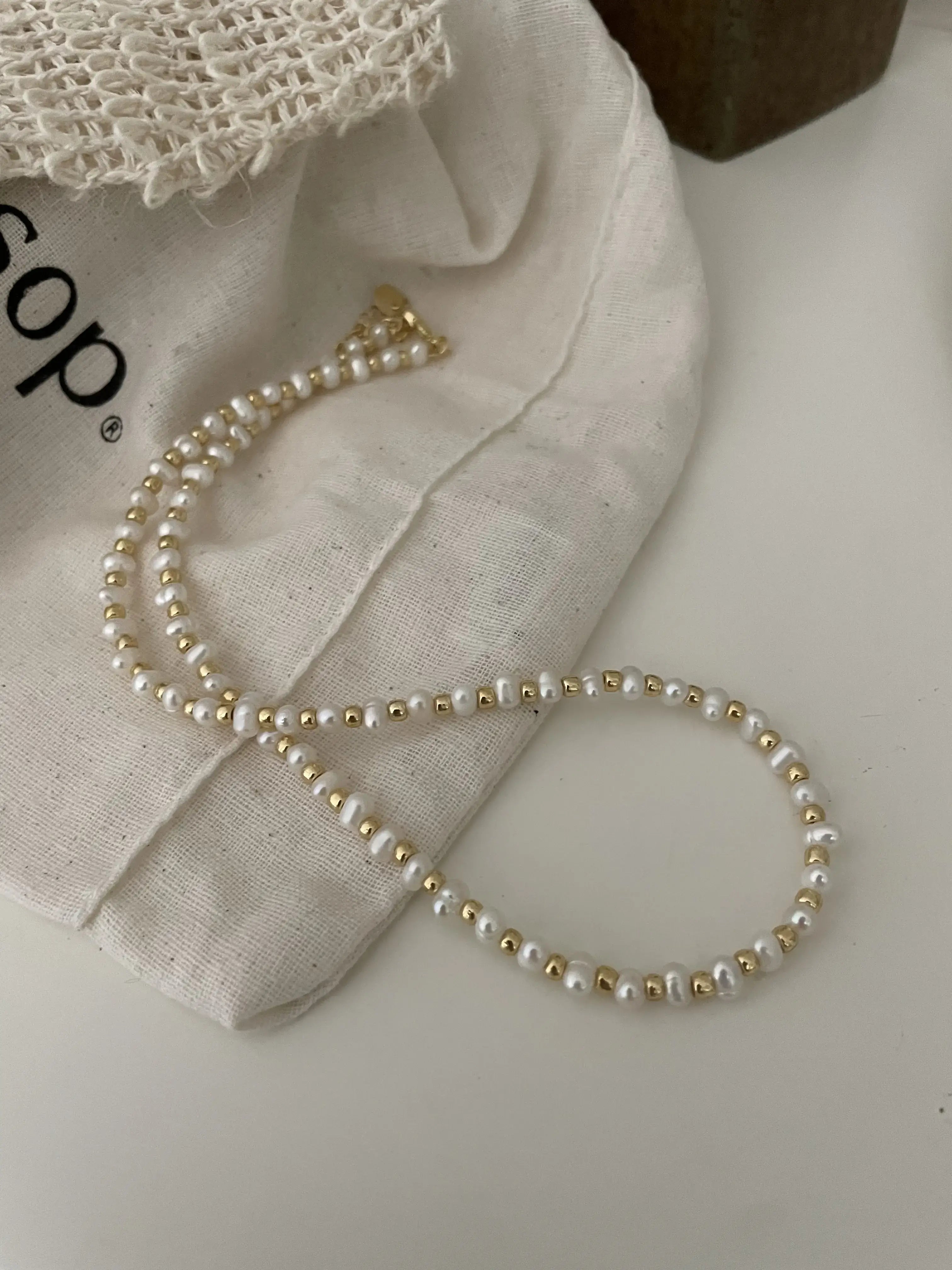 Alternating Freshwater Pearl with 14K Gold Beads Necklace