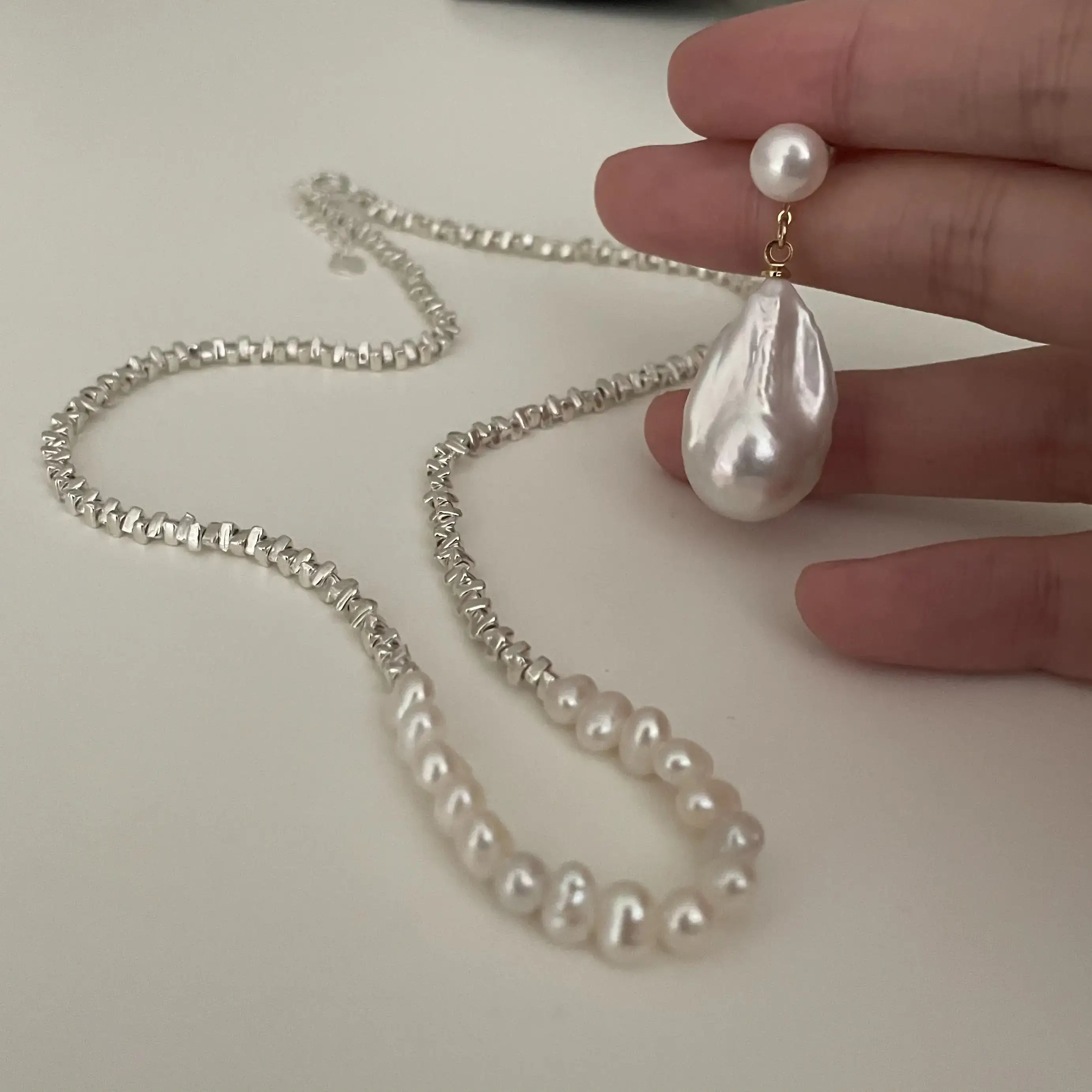 Freshwater Pearl Necklace with Sterling Silver Accents