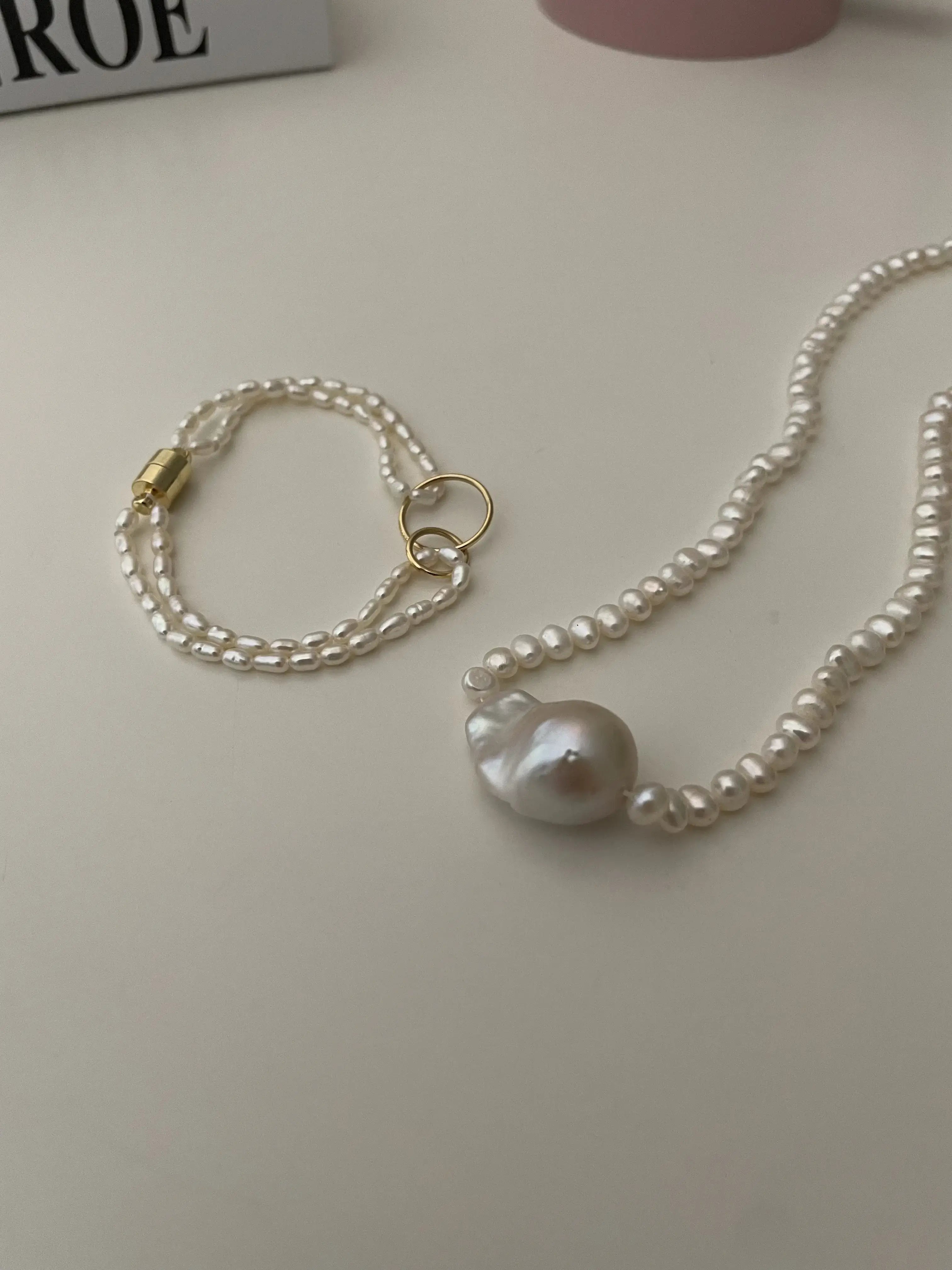 Baroque Pearl Statement Necklace with Baby Pearl Chain