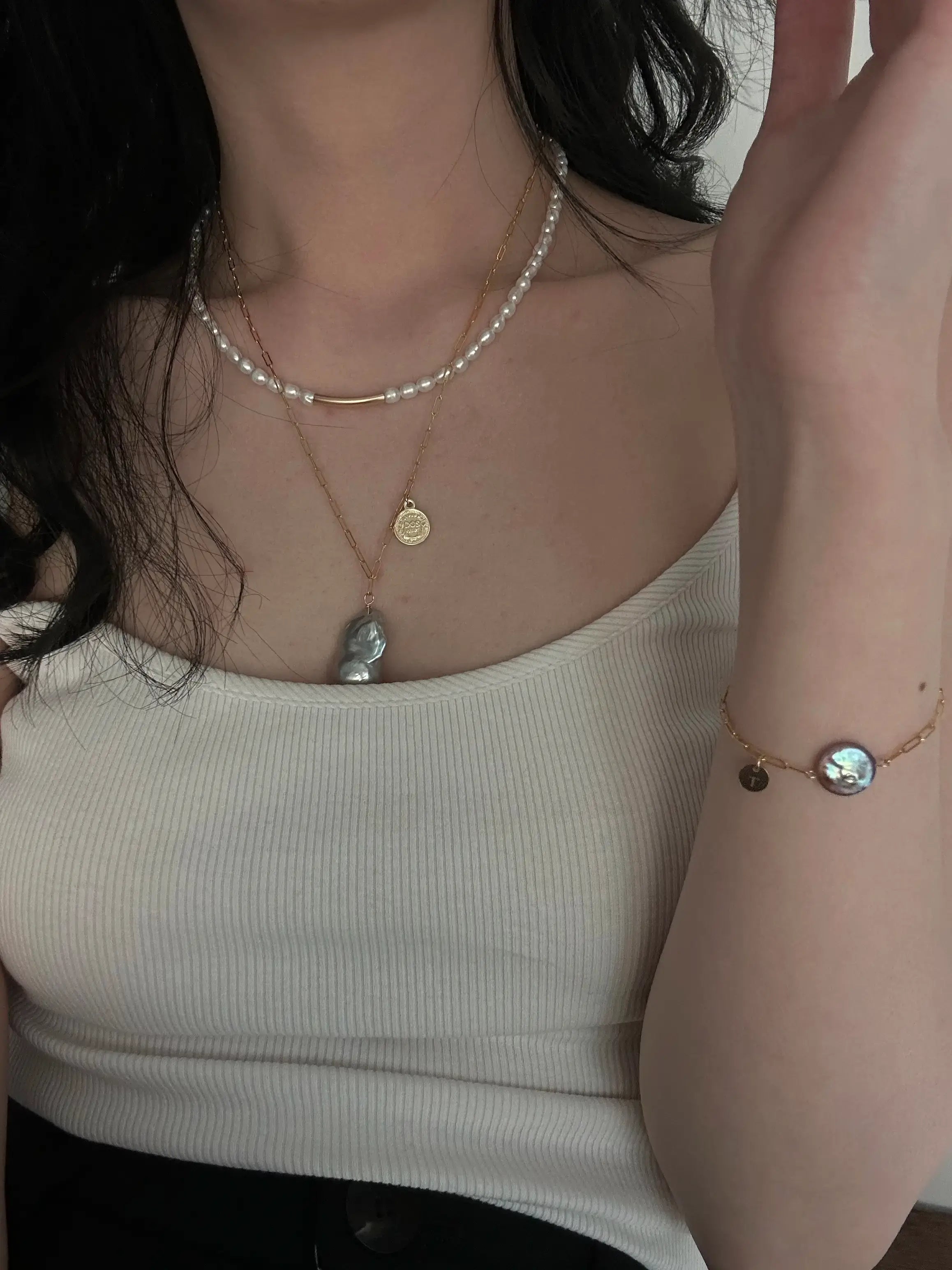 14K Gold Grey Baroque Pearl Pendant Necklace