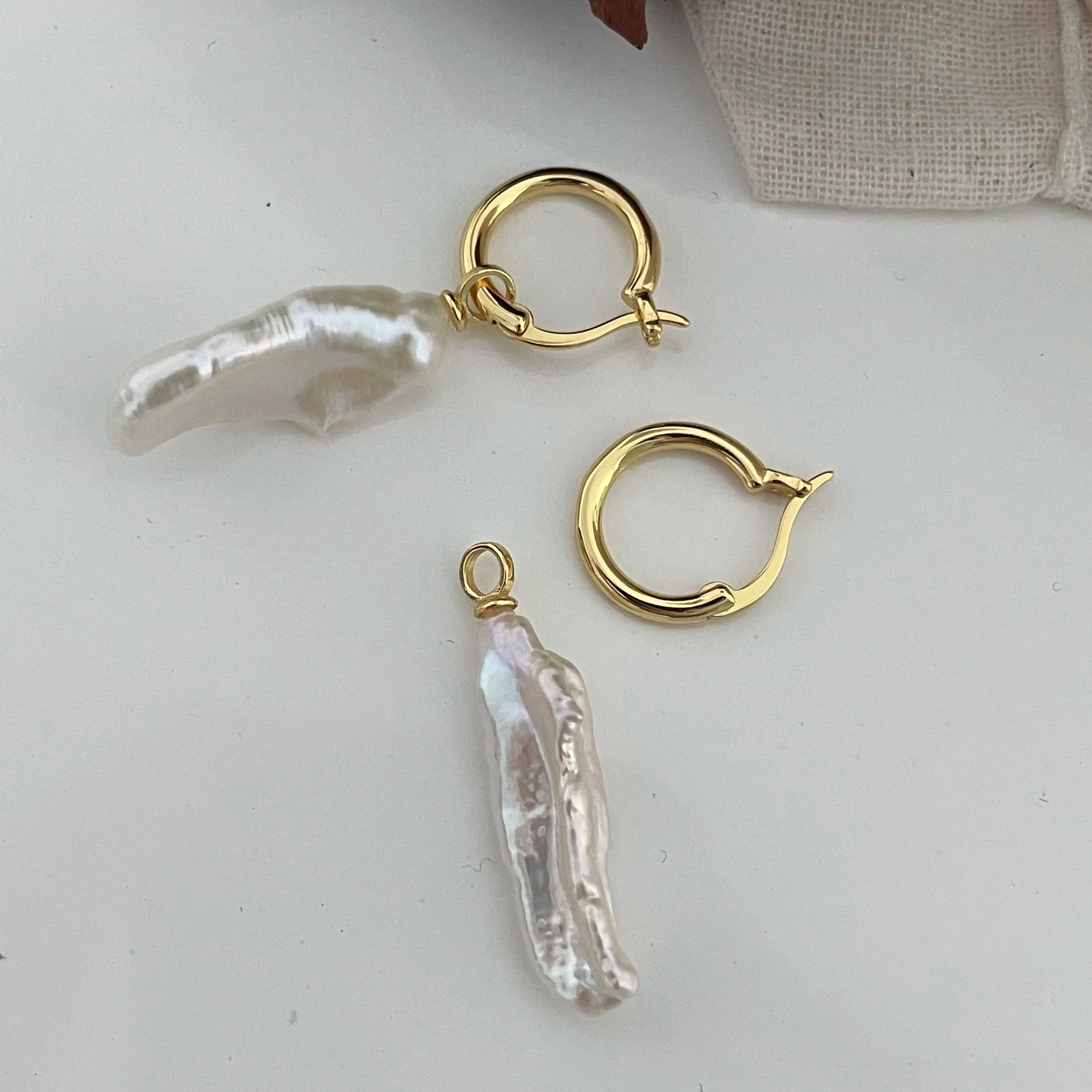 Linear Grace Earrings – 18K Gold Baroque Pearl Drops