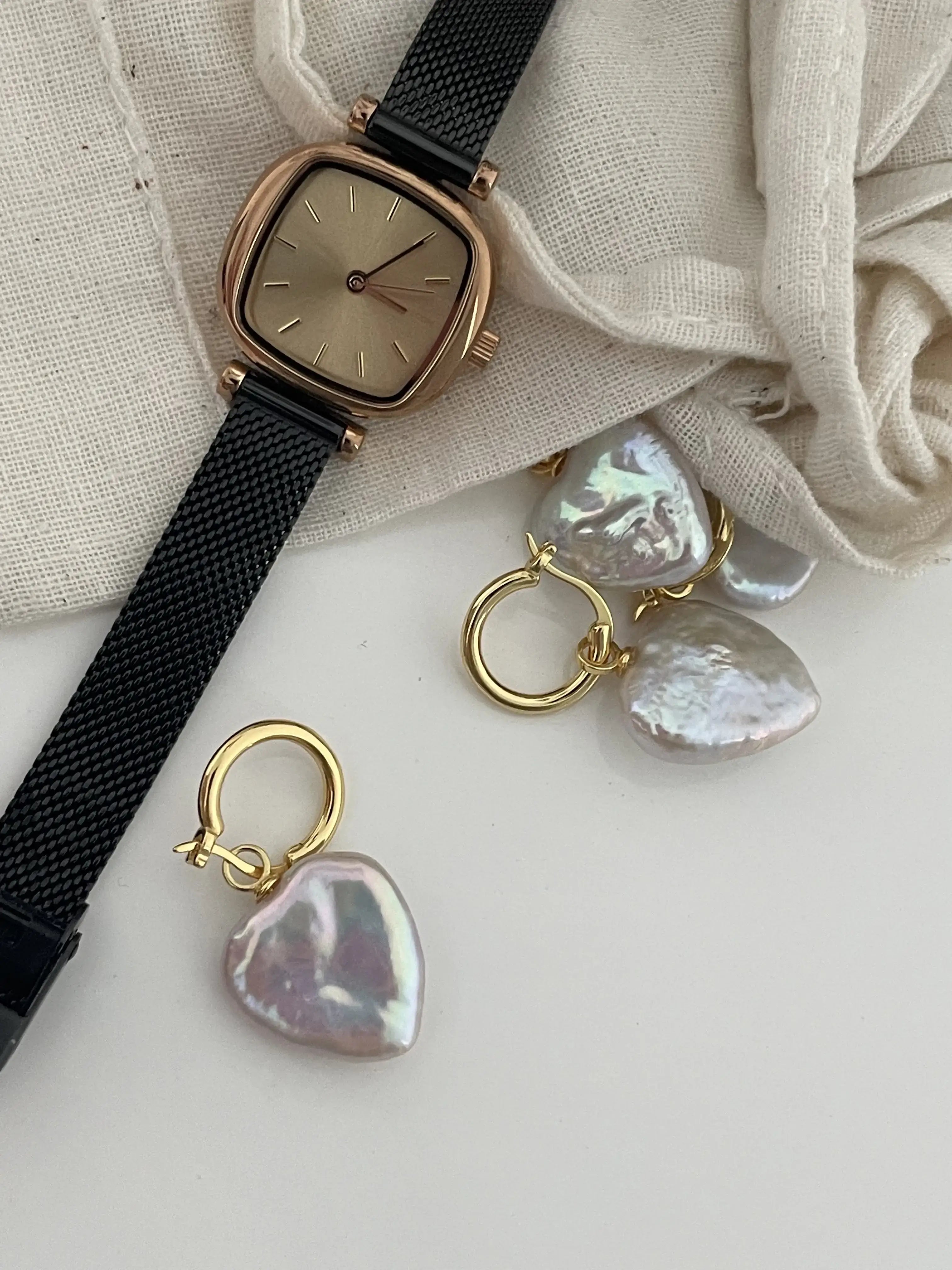 Heart-Shaped Freshwater Pearl Drop Earrings