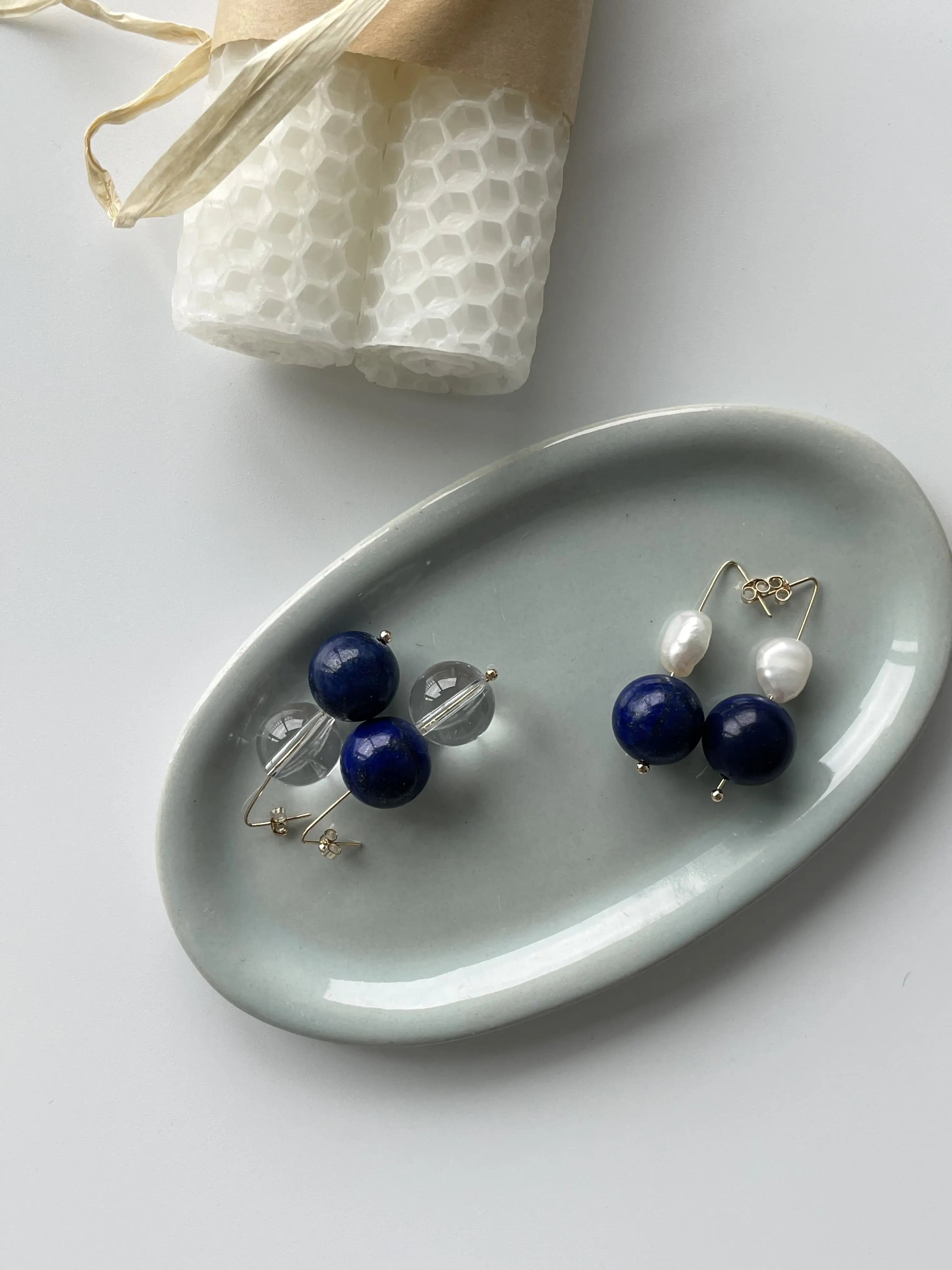 Lapis Lazuli and Freshwater Pearl Drop Earrings