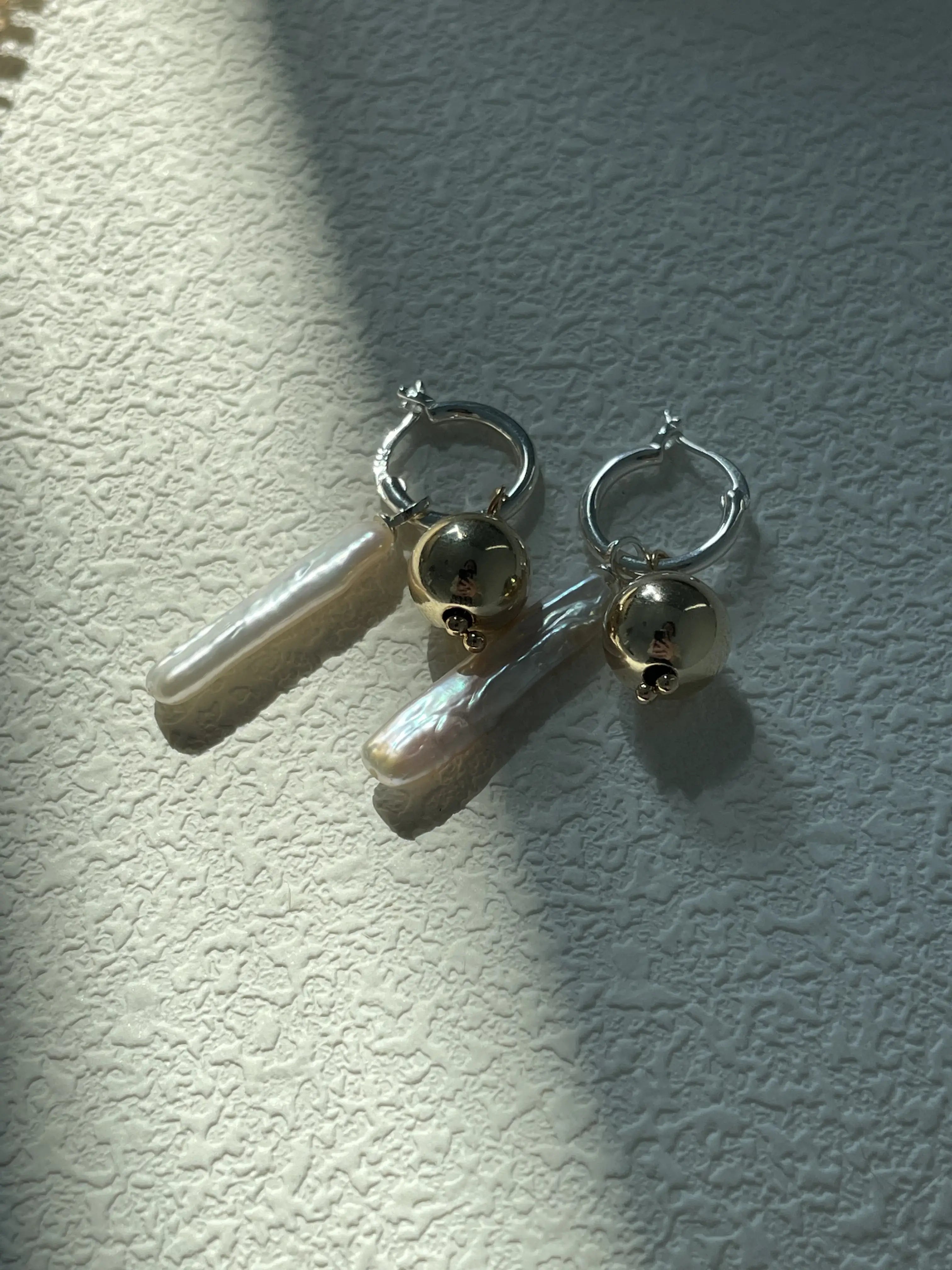 Golden Sphere Baroque Freshwater Pearl Dangle Earrings