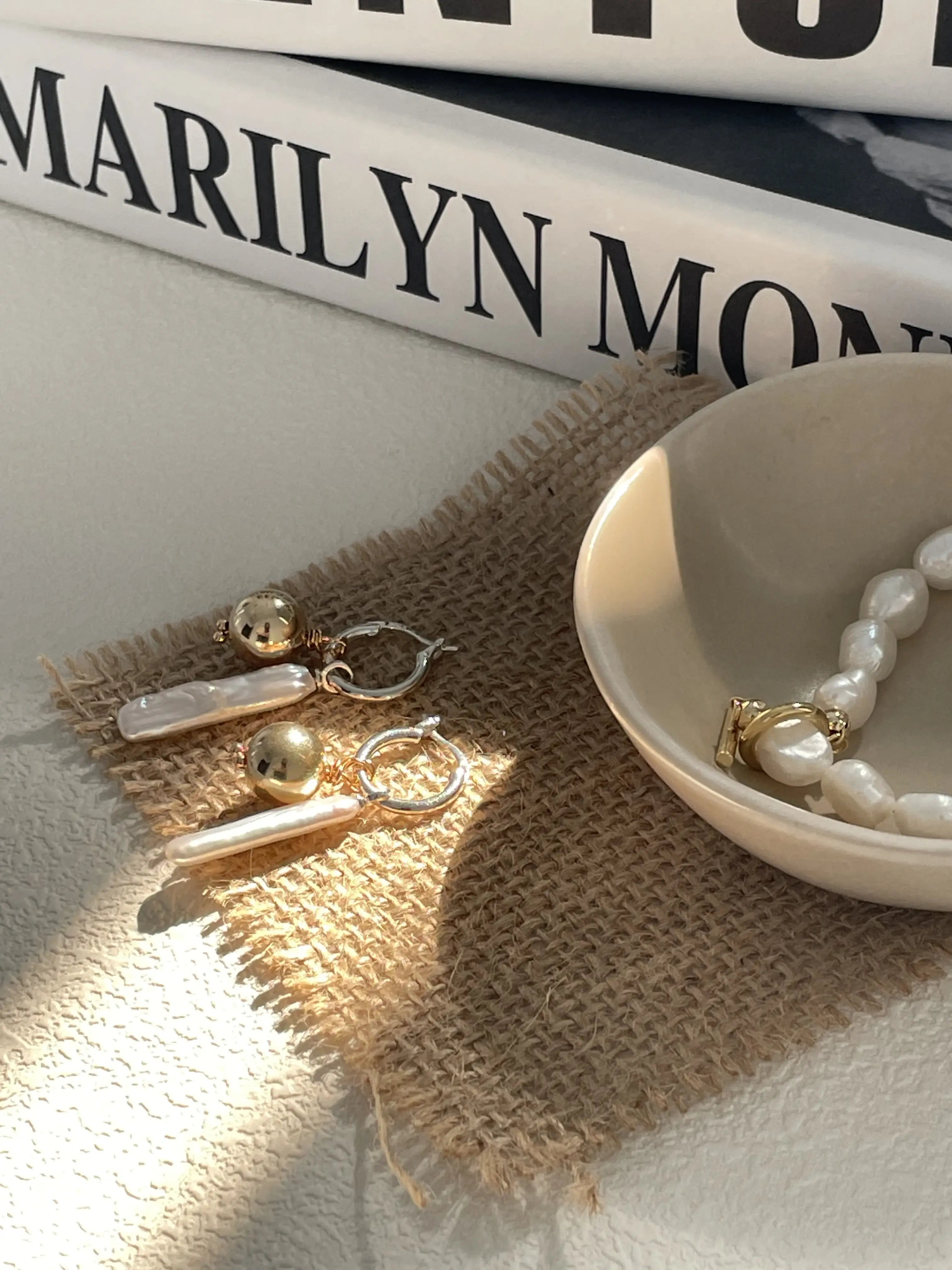 Golden Sphere Baroque Freshwater Pearl Dangle Earrings