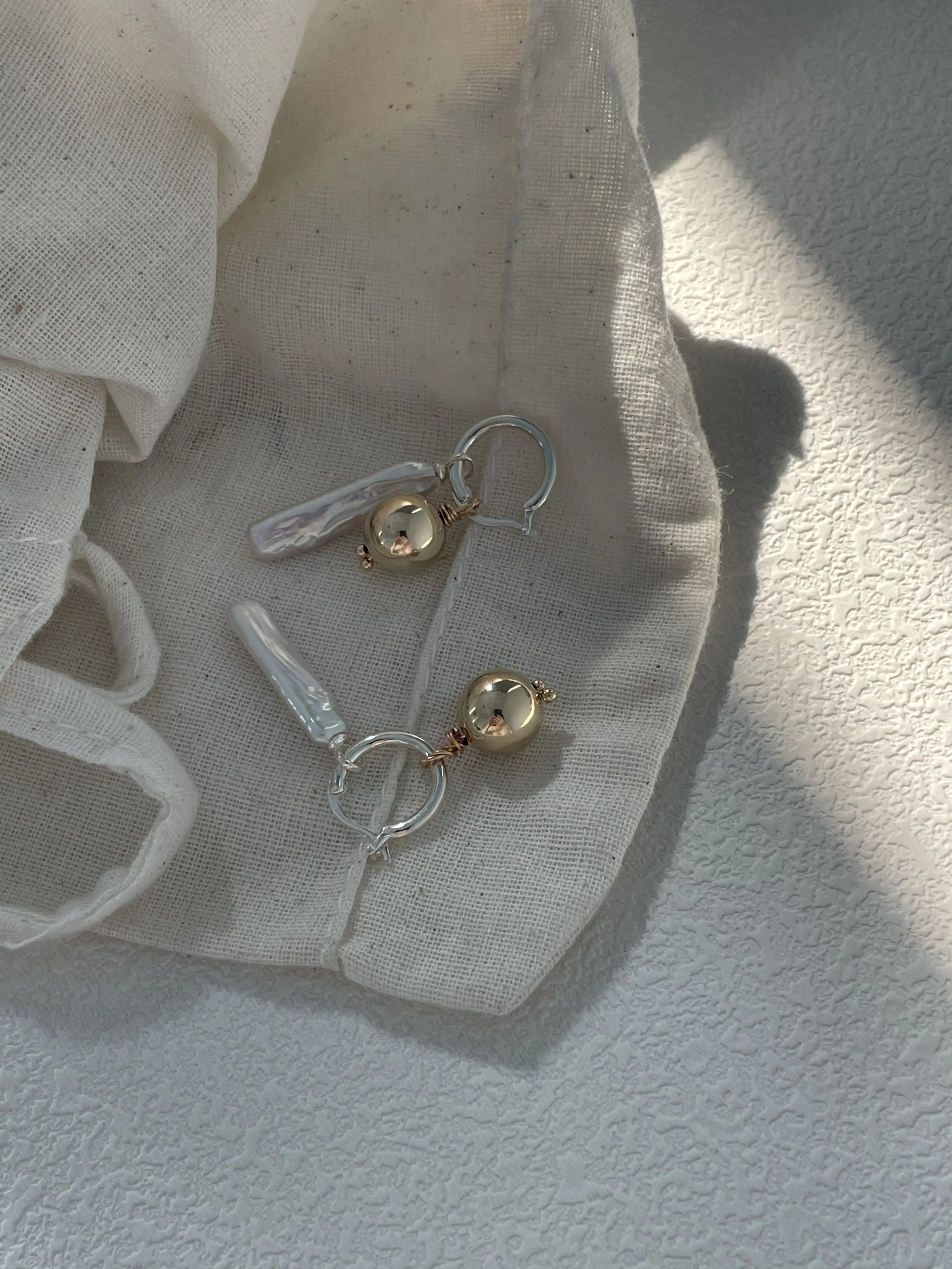 Golden Sphere Baroque Freshwater Pearl Dangle Earrings