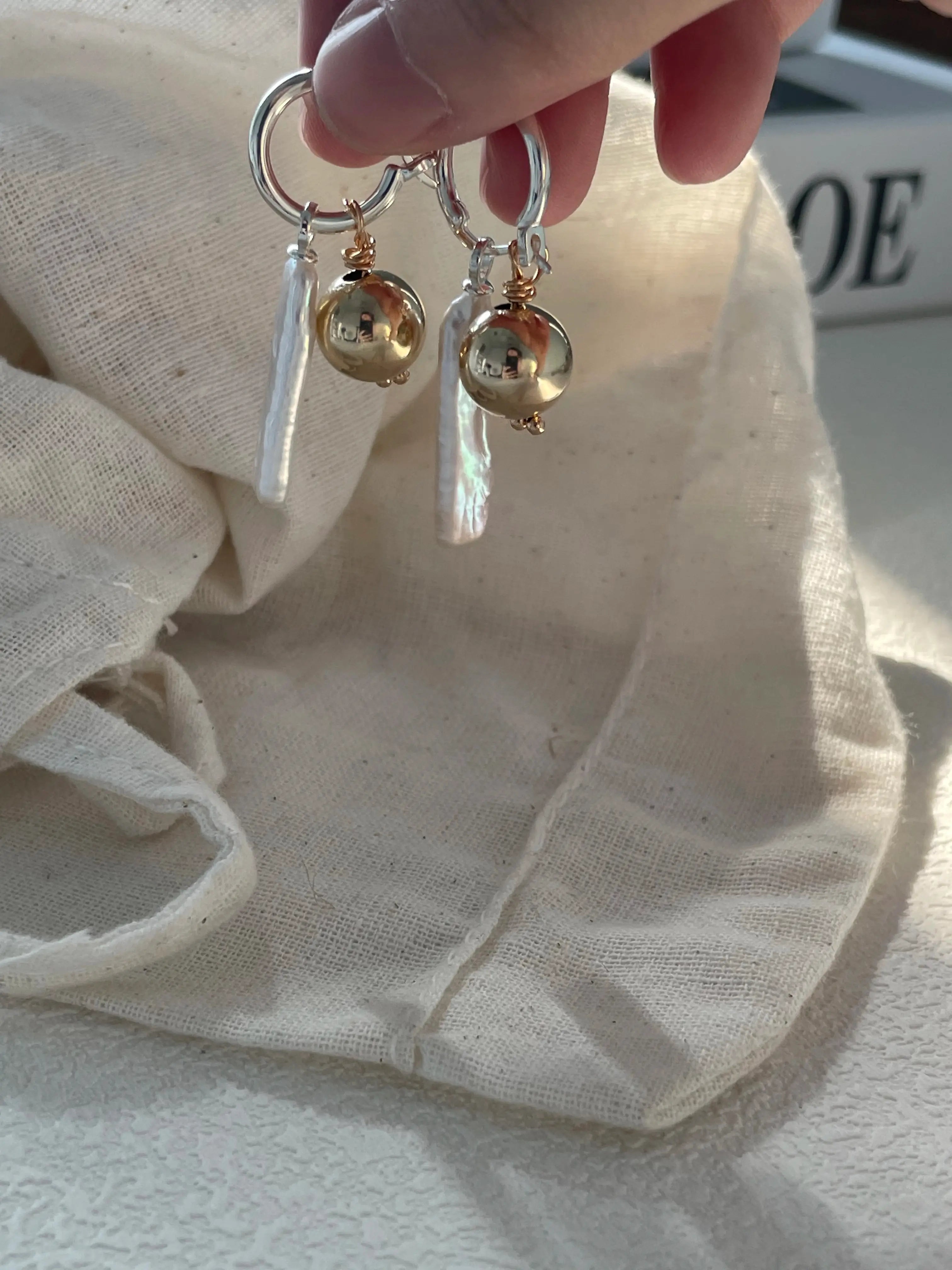 Golden Sphere Baroque Freshwater Pearl Dangle Earrings