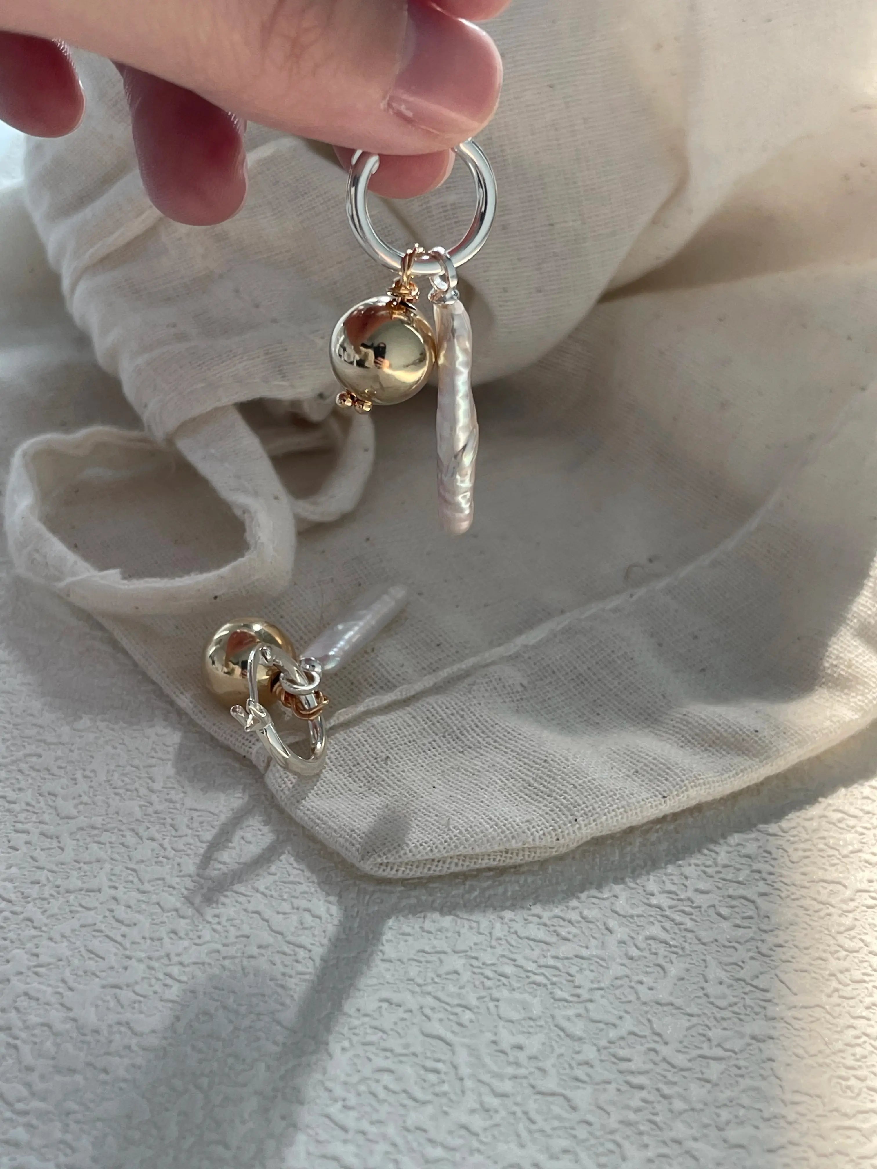 Golden Sphere Baroque Freshwater Pearl Dangle Earrings