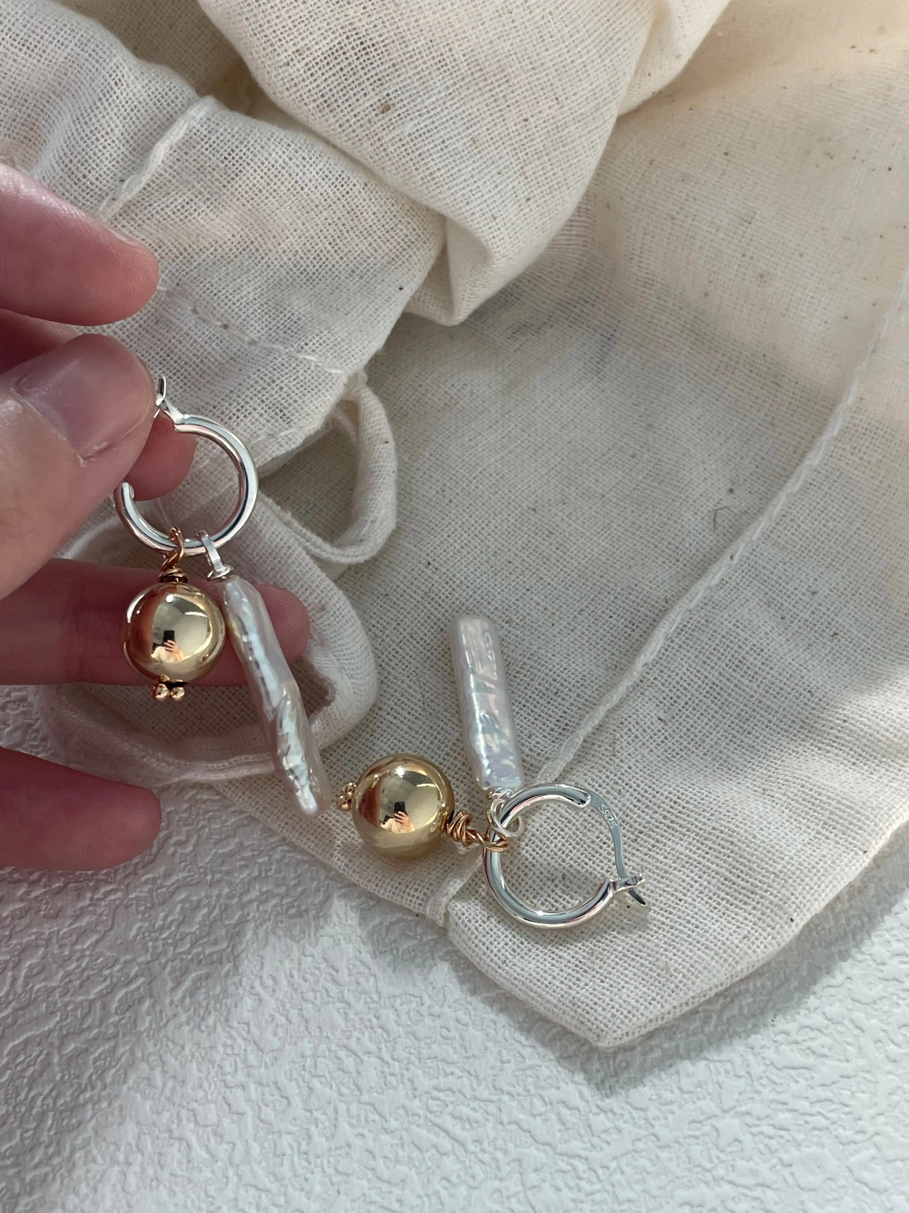 Golden Sphere Baroque Freshwater Pearl Dangle Earrings