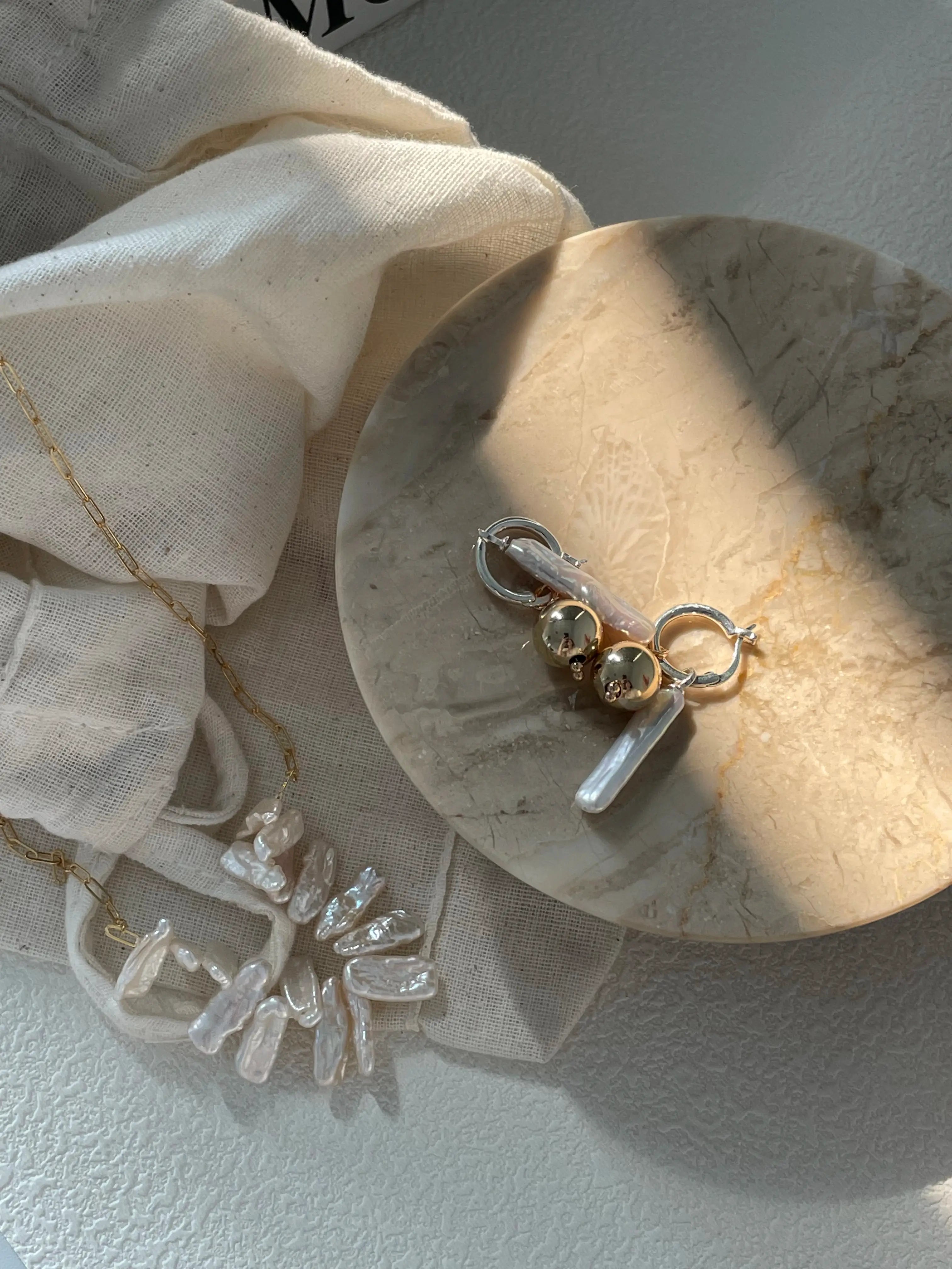 Golden Sphere Baroque Freshwater Pearl Dangle Earrings