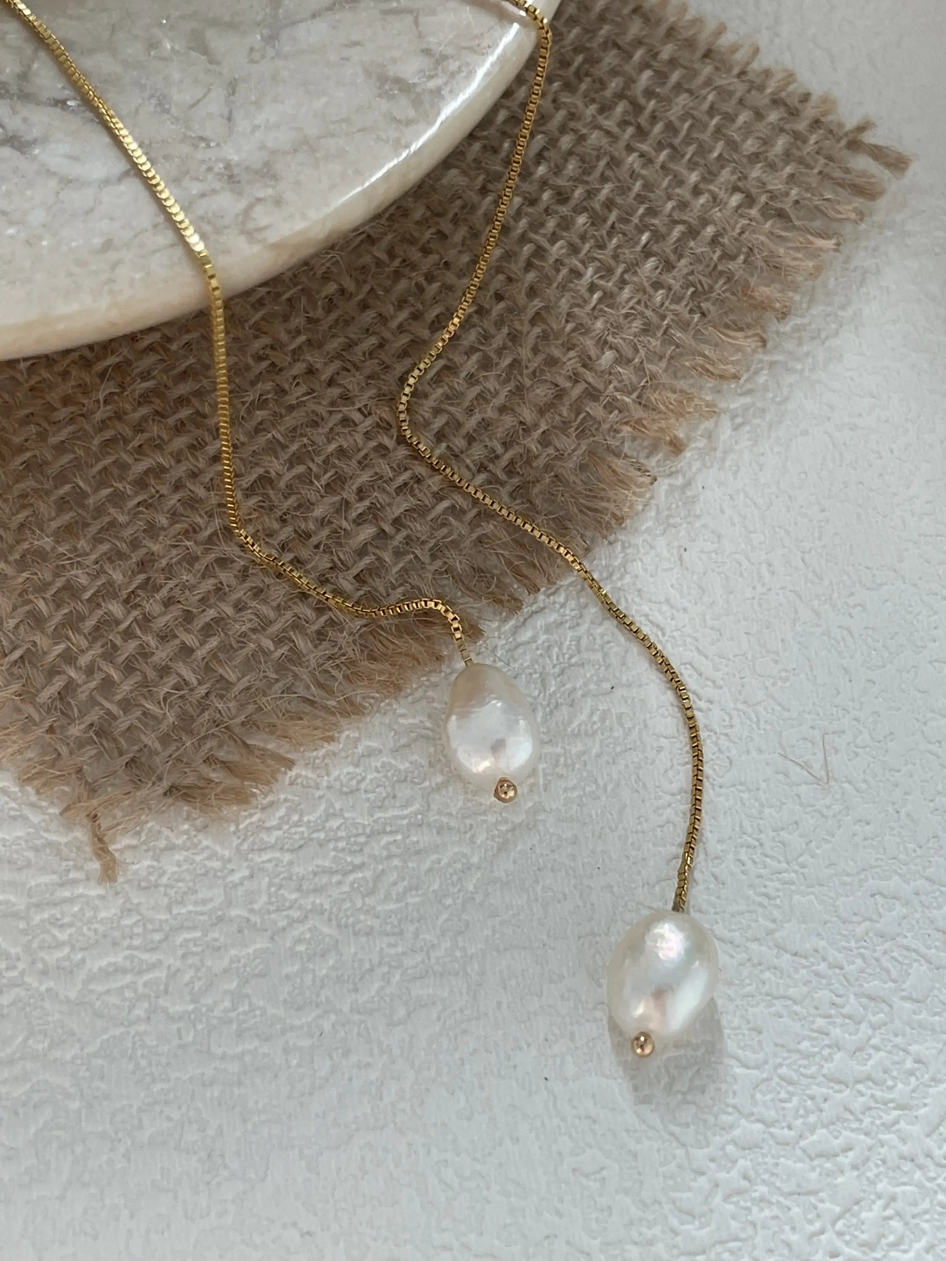 14K Gold Pearl Wrap Around And Tie Necklace