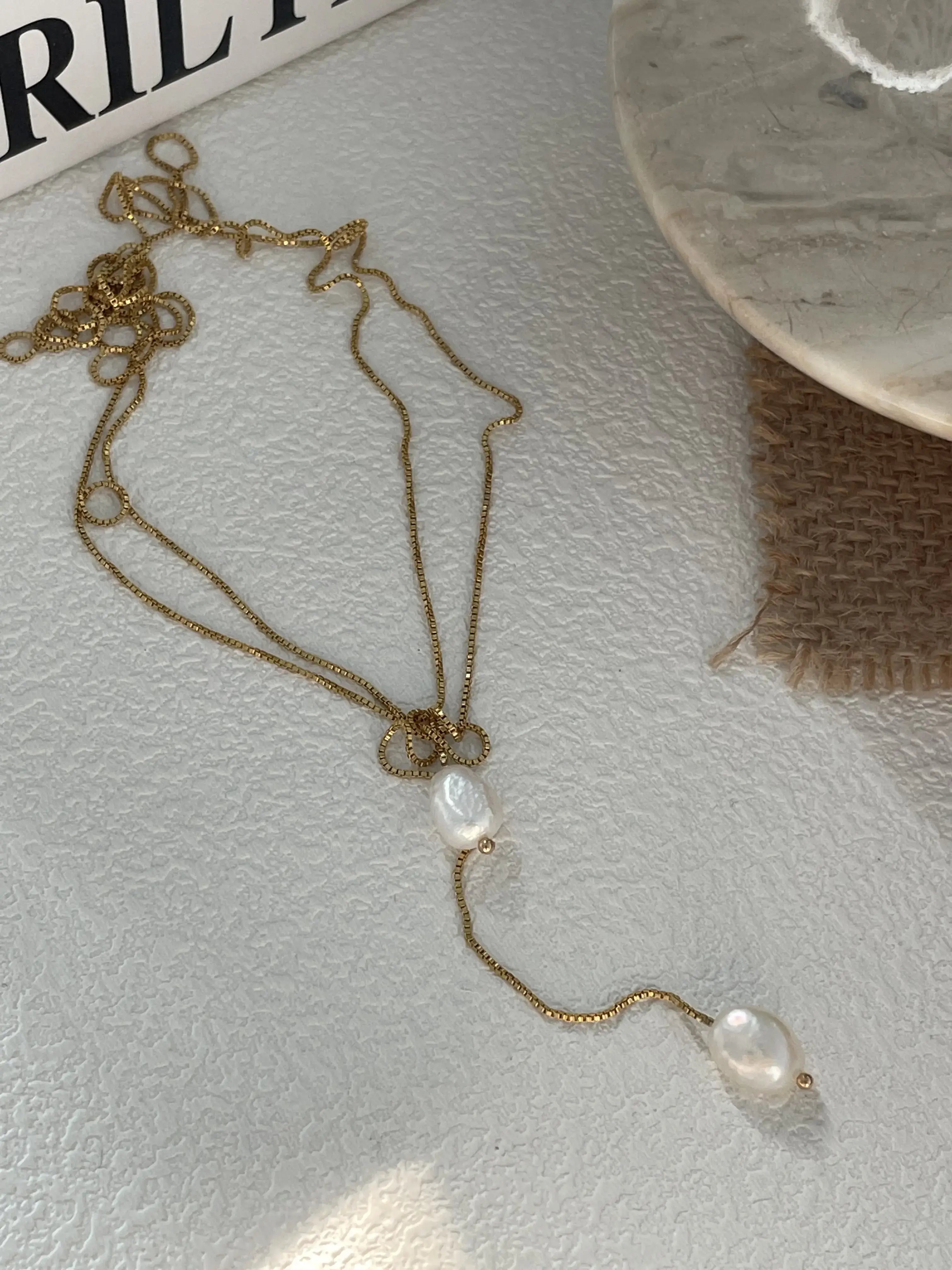 14K Gold Pearl Wrap Around And Tie Necklace