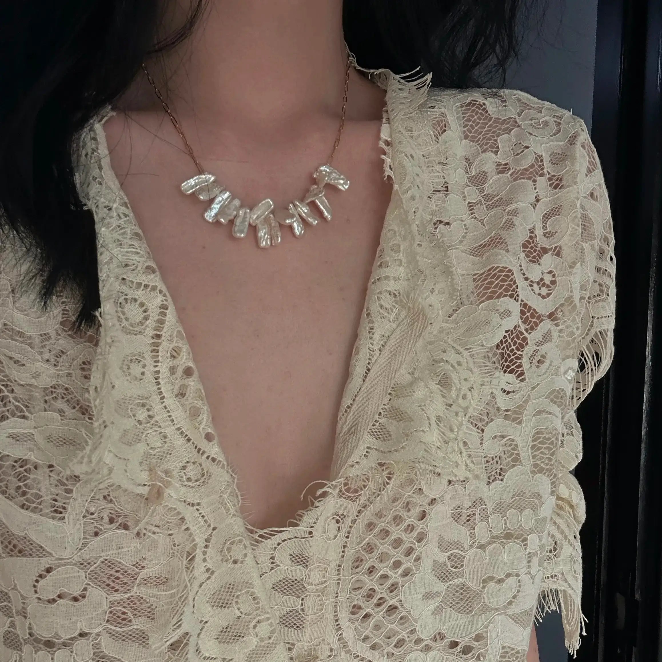 14K Gold Chain with Irregular Baroque Pearl Necklace23-418