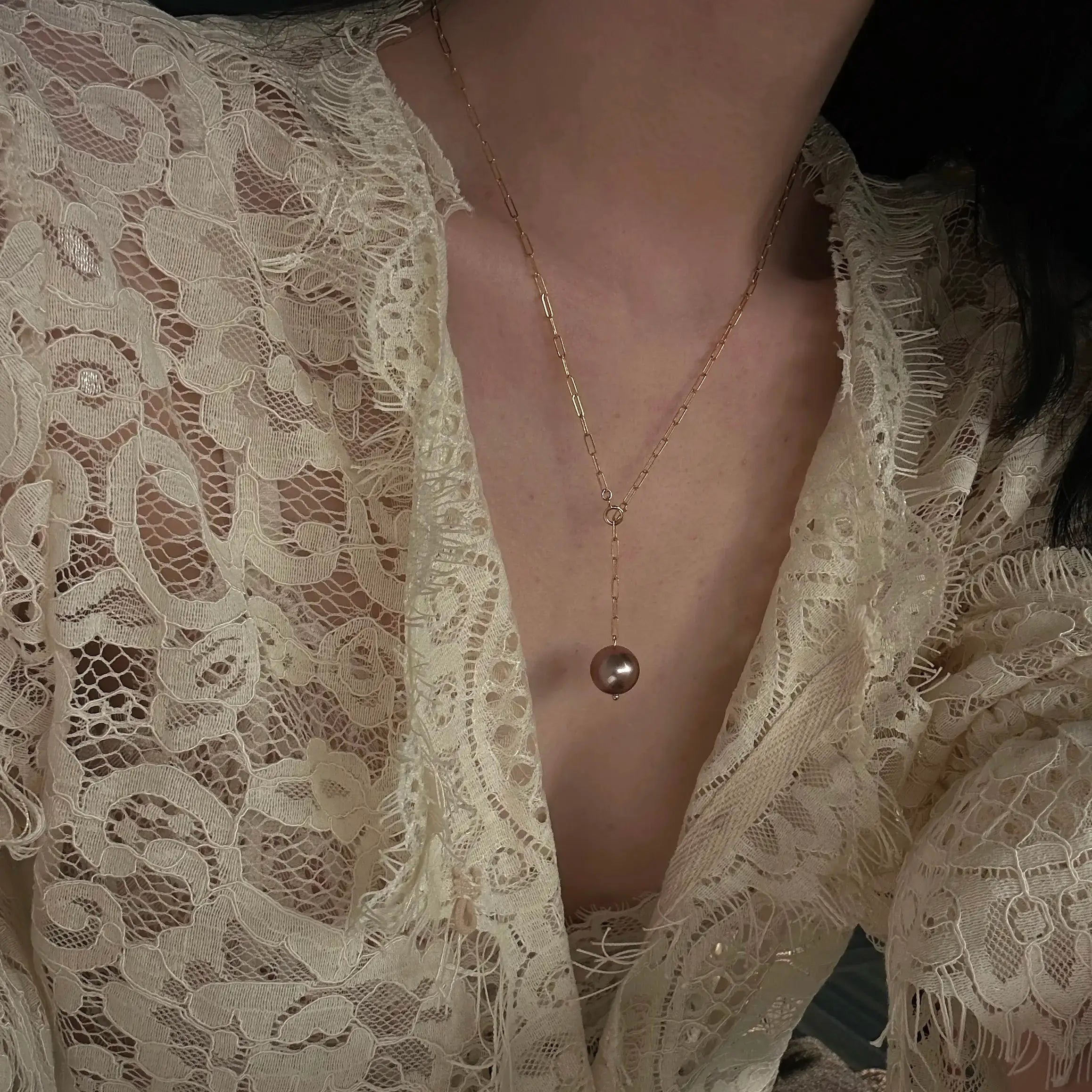 14K Gold Natural Purple Edison Pearl Pendant Necklace