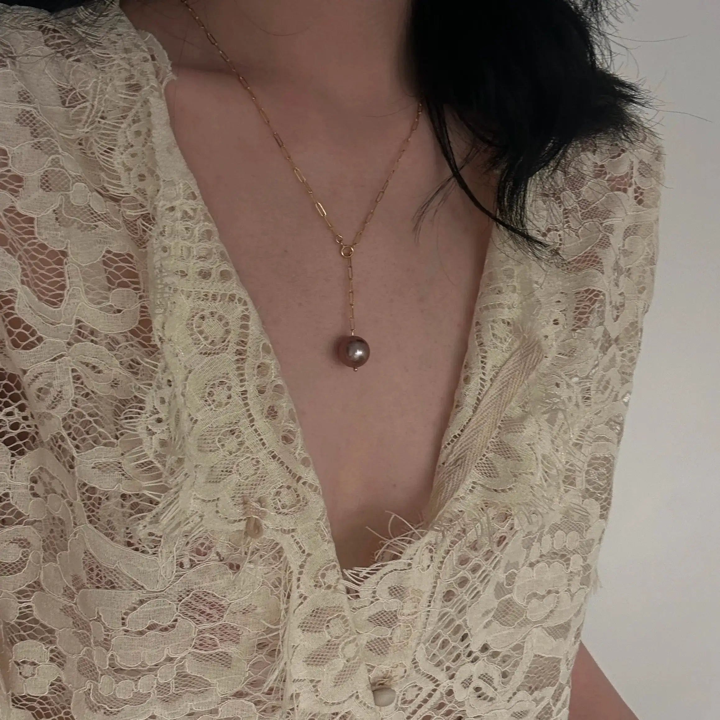 14K Gold Natural Purple Edison Pearl Pendant Necklace