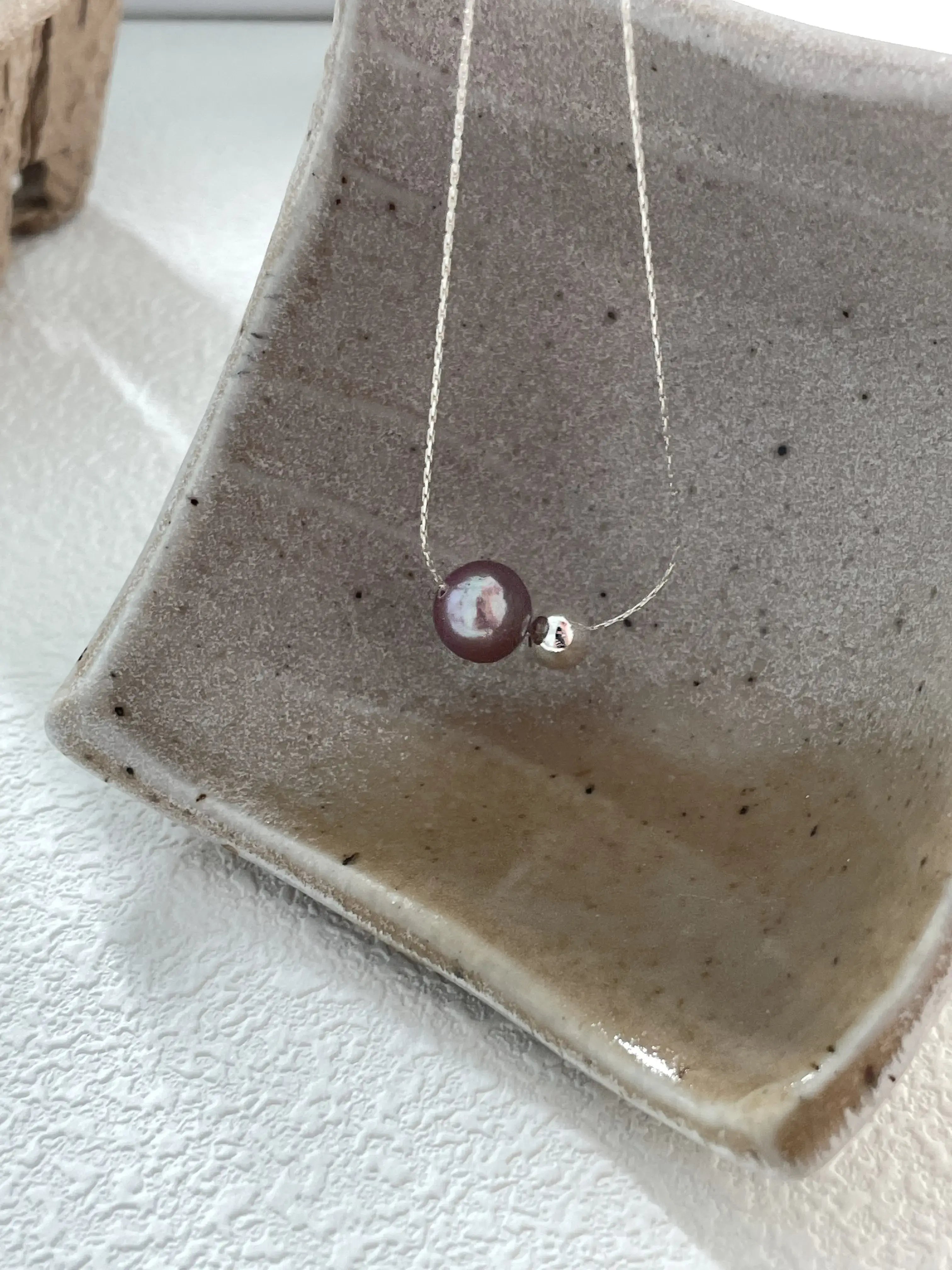 Silver Bead and Grape-Colored Edison Pearl Pendant Necklace
