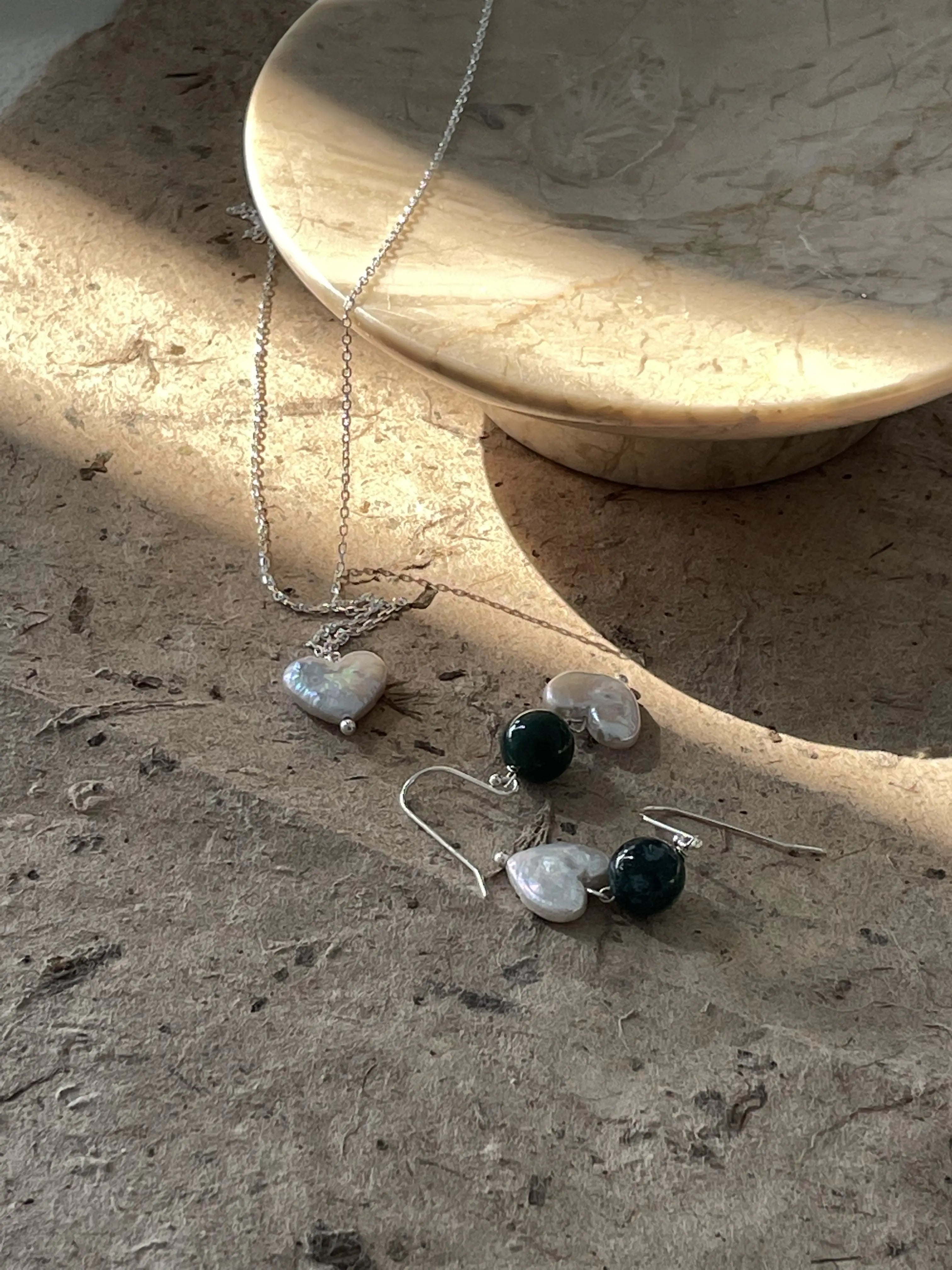 Ocean’s Heart Earrings – Lapis & Heart Pearl Drops