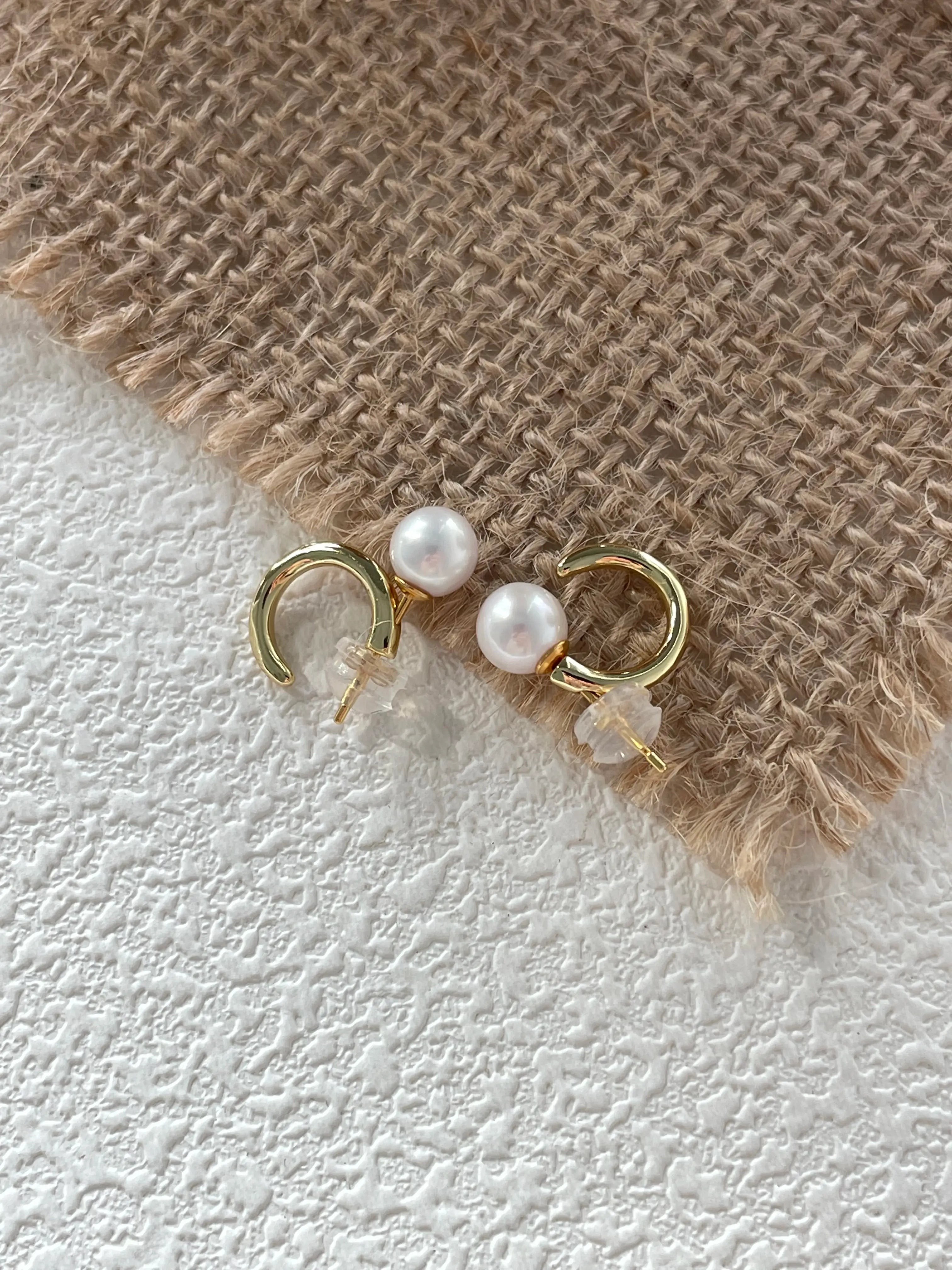 18K/ Silver Gold Hoop Pearl Stud Earrings