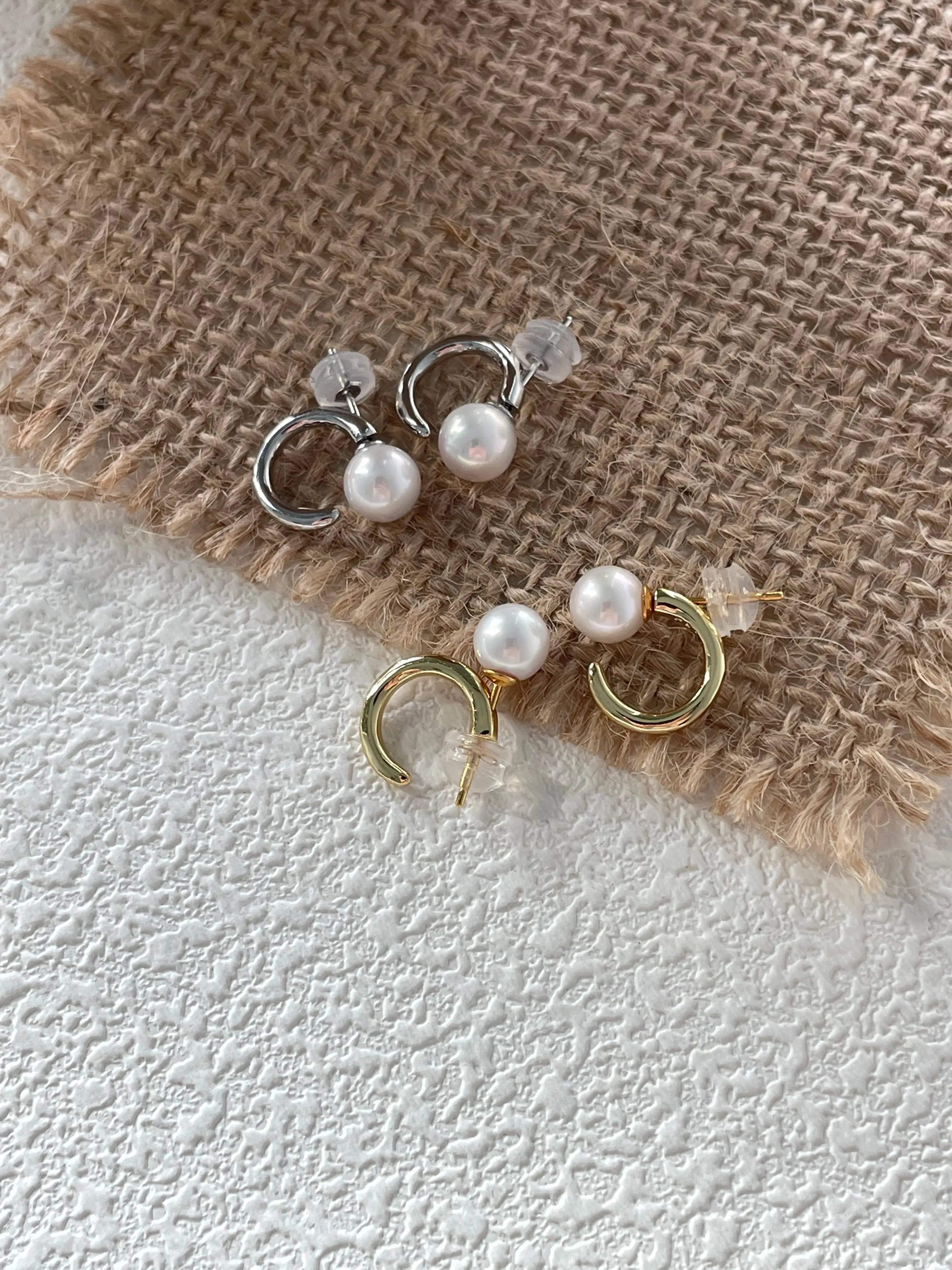 18K/ Silver Gold Hoop Pearl Stud Earrings