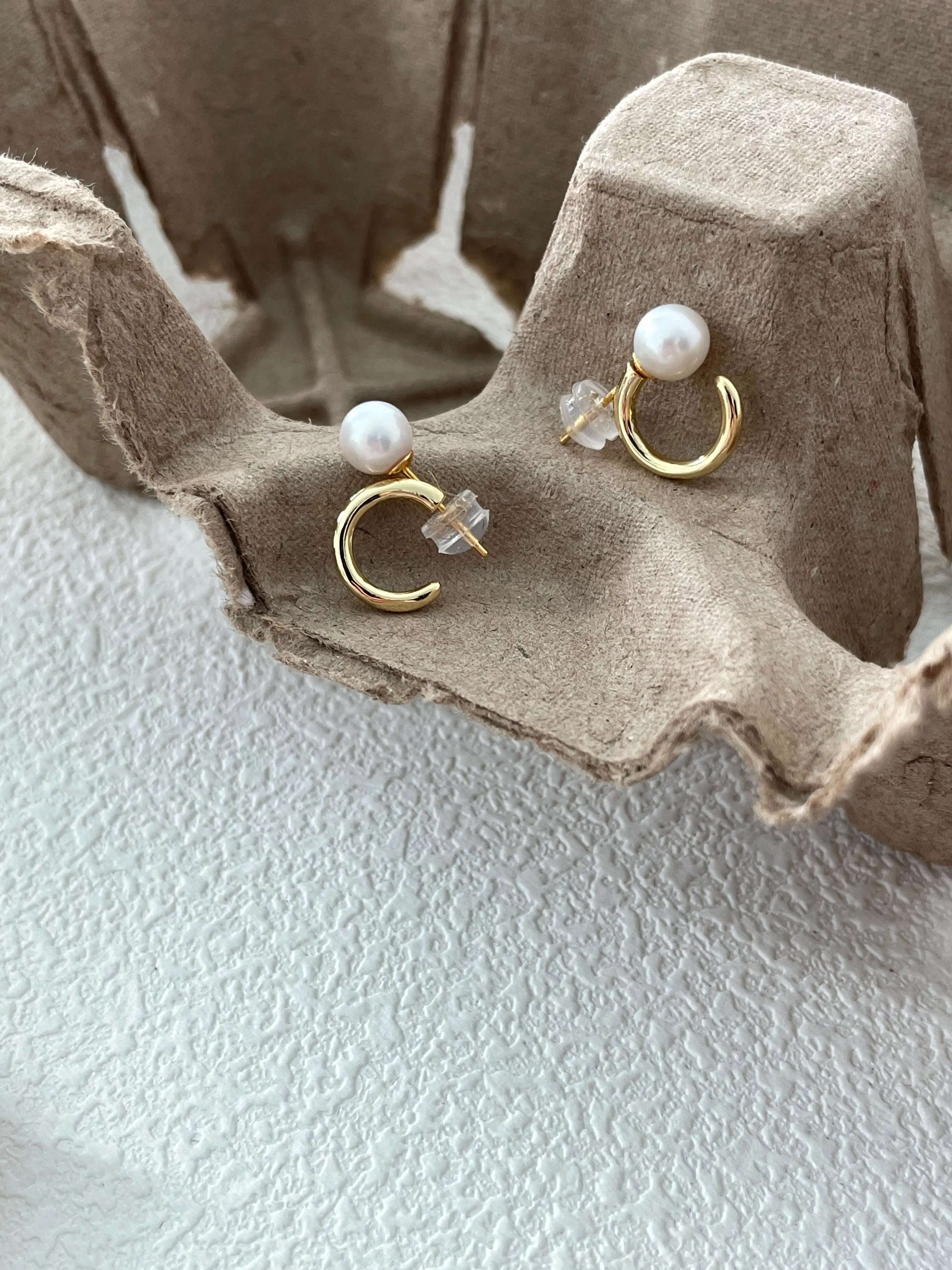 18K/ Silver Gold Hoop Pearl Stud Earrings