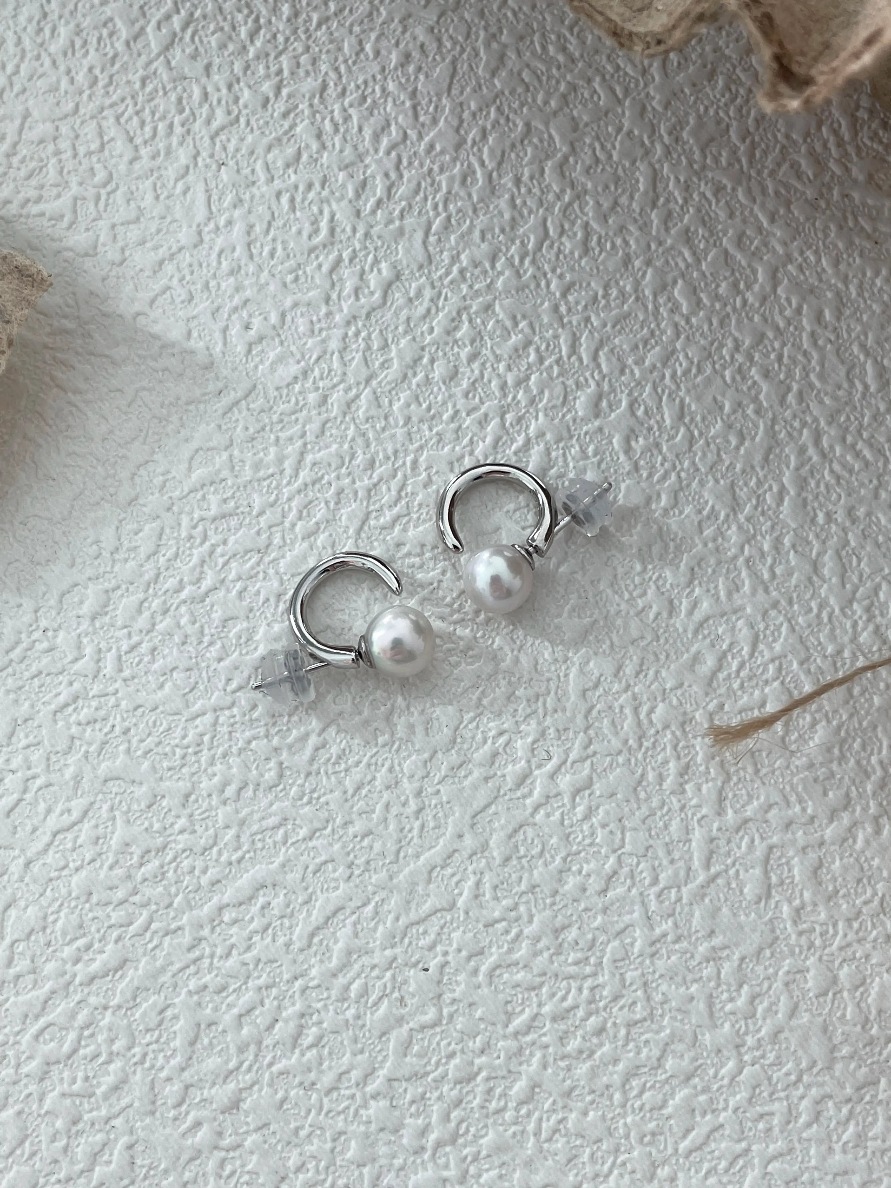 18K/ Silver Gold Hoop Pearl Stud Earrings