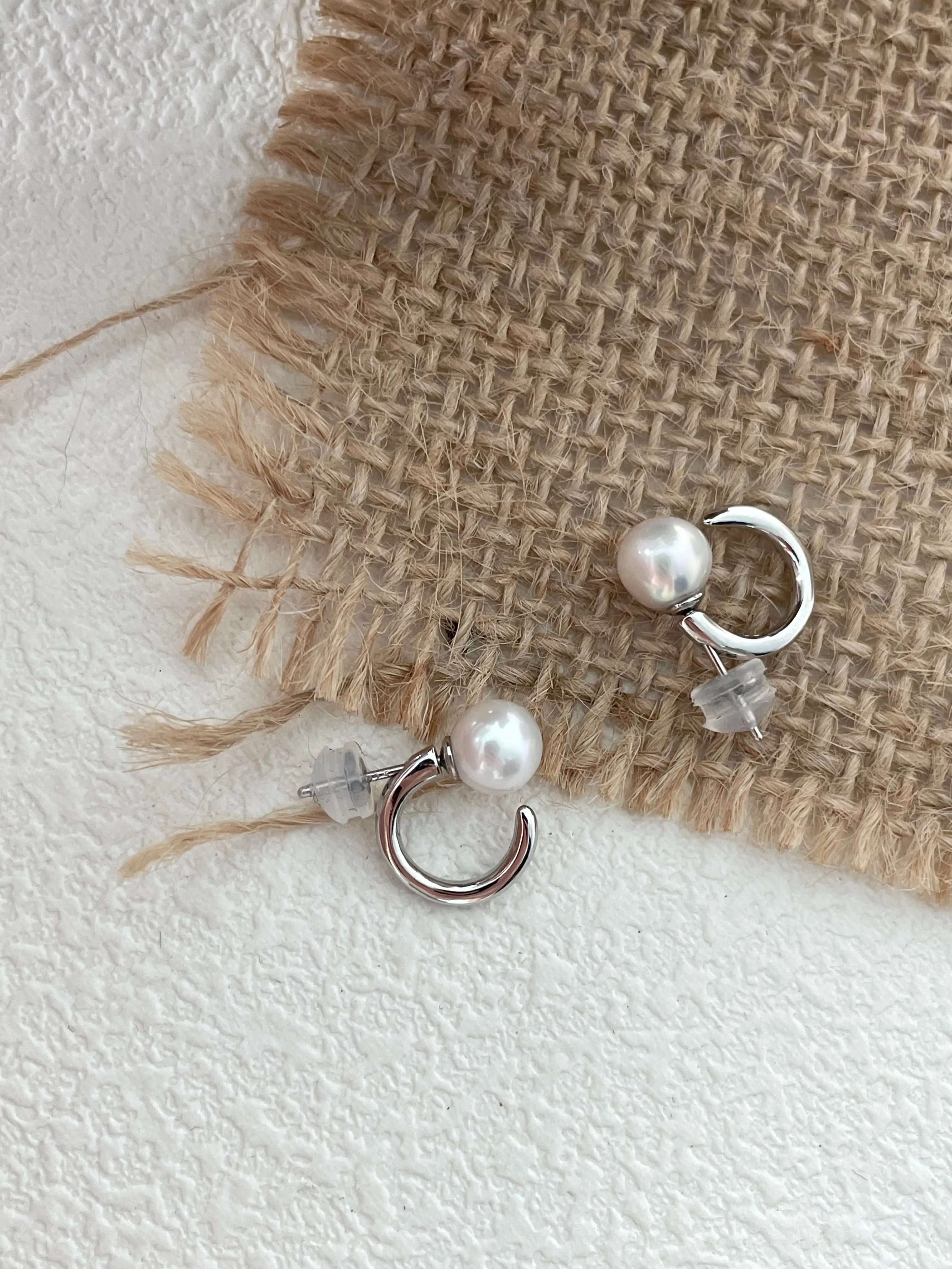 18K/ Silver Gold Hoop Pearl Stud Earrings