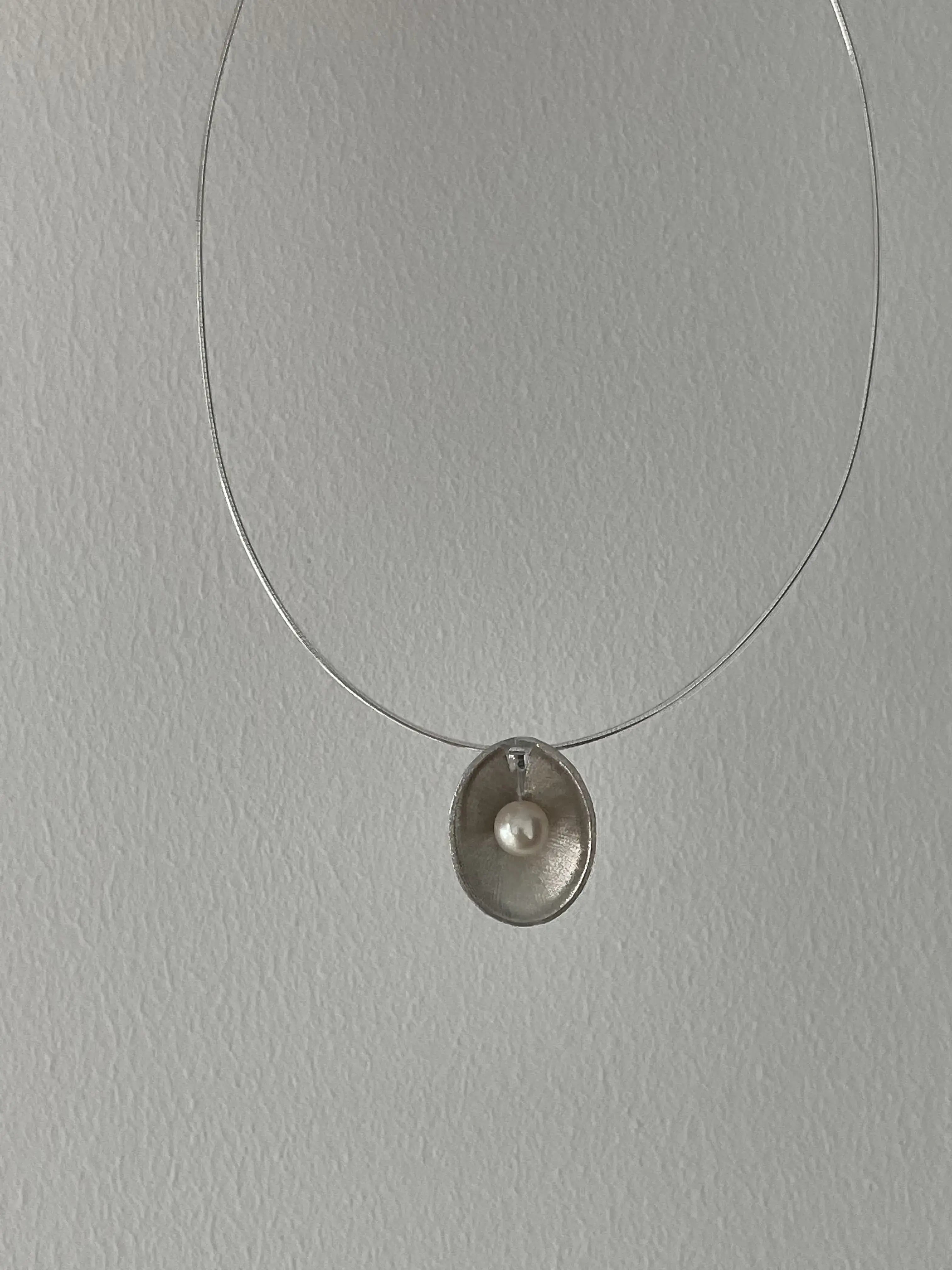 Sterling Silver Lotus Leaf Freshwater Pearl Pendant Necklace