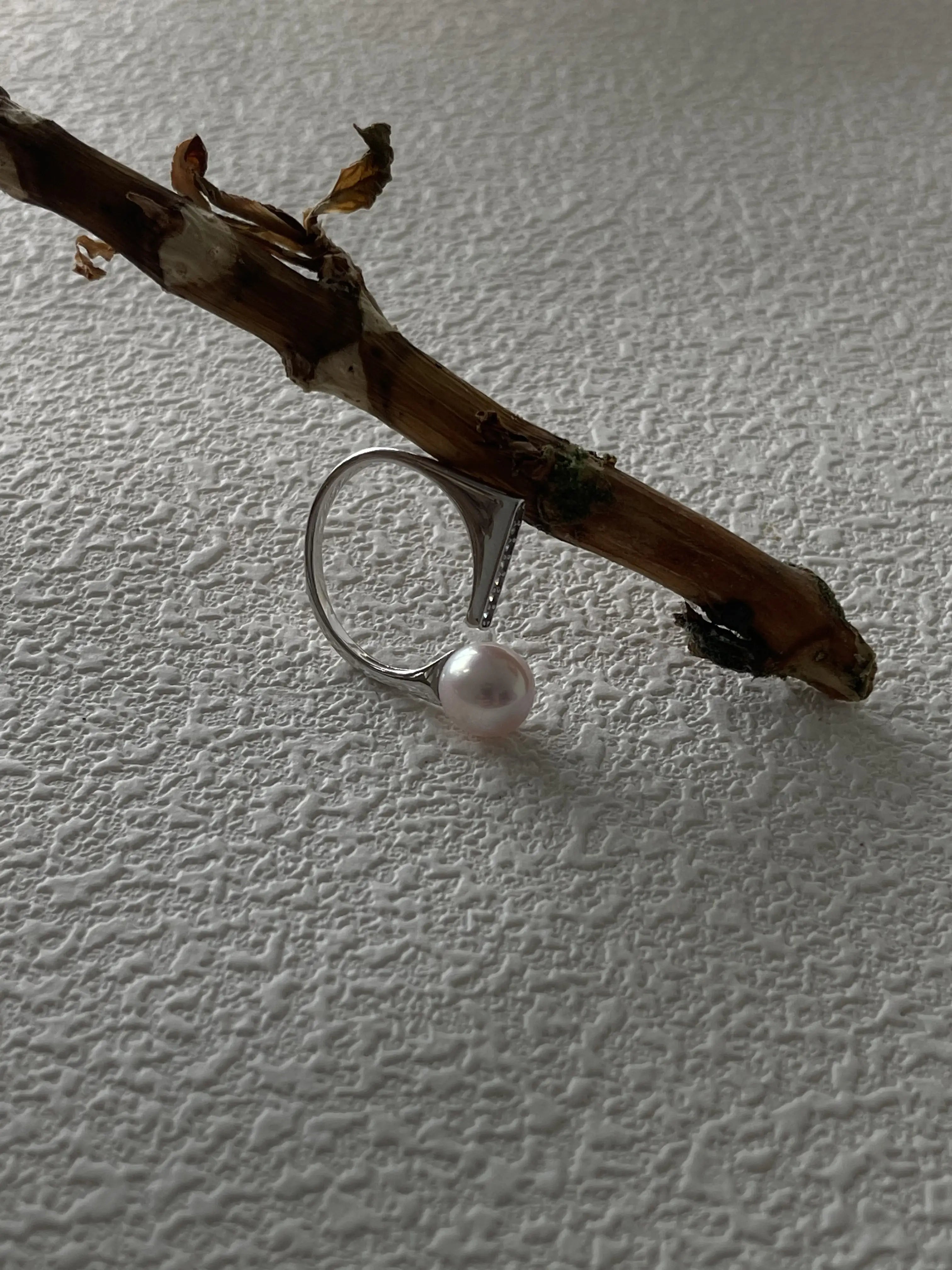 Geometric Square Sterling Silver Freshwater Pearl Ring