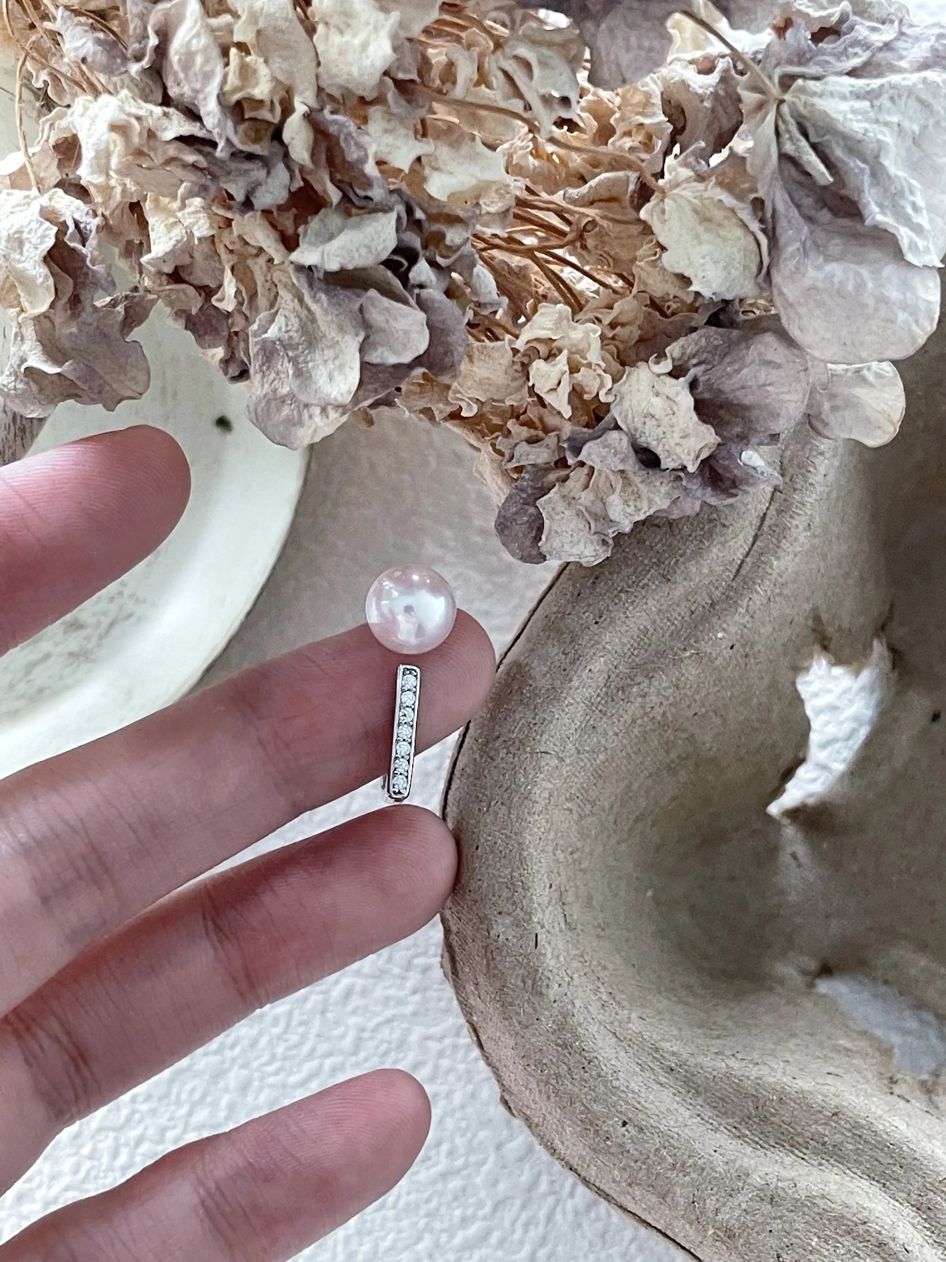 Geometric Square Sterling Silver Freshwater Pearl Ring