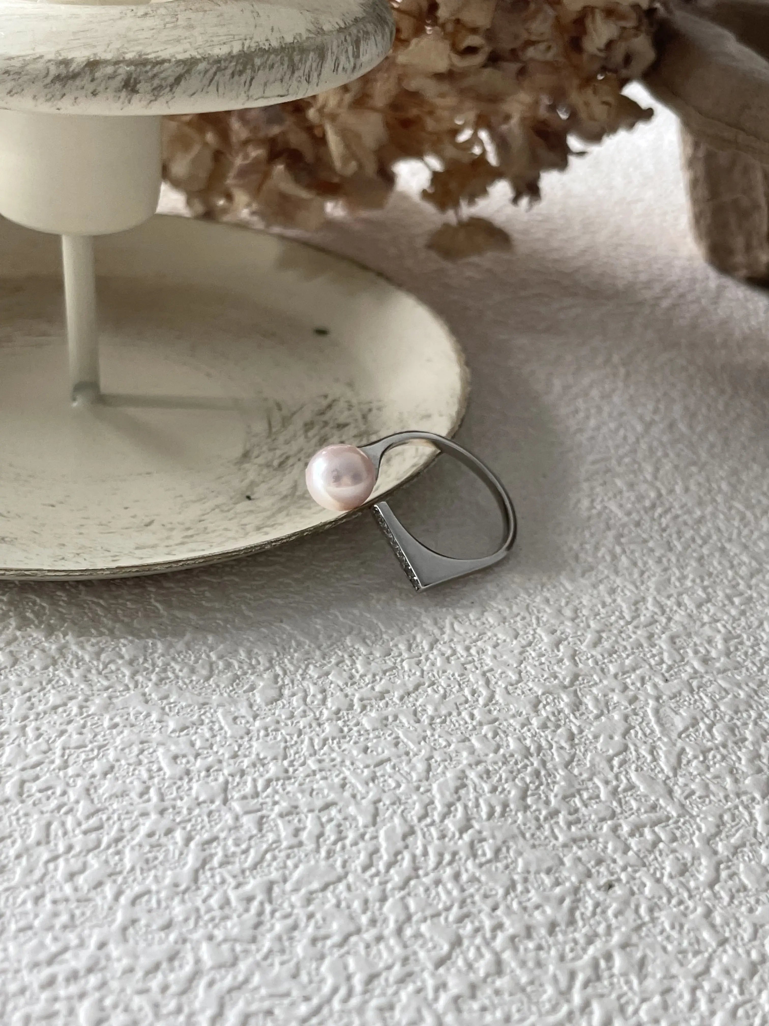 Geometric Square Sterling Silver Freshwater Pearl Ring