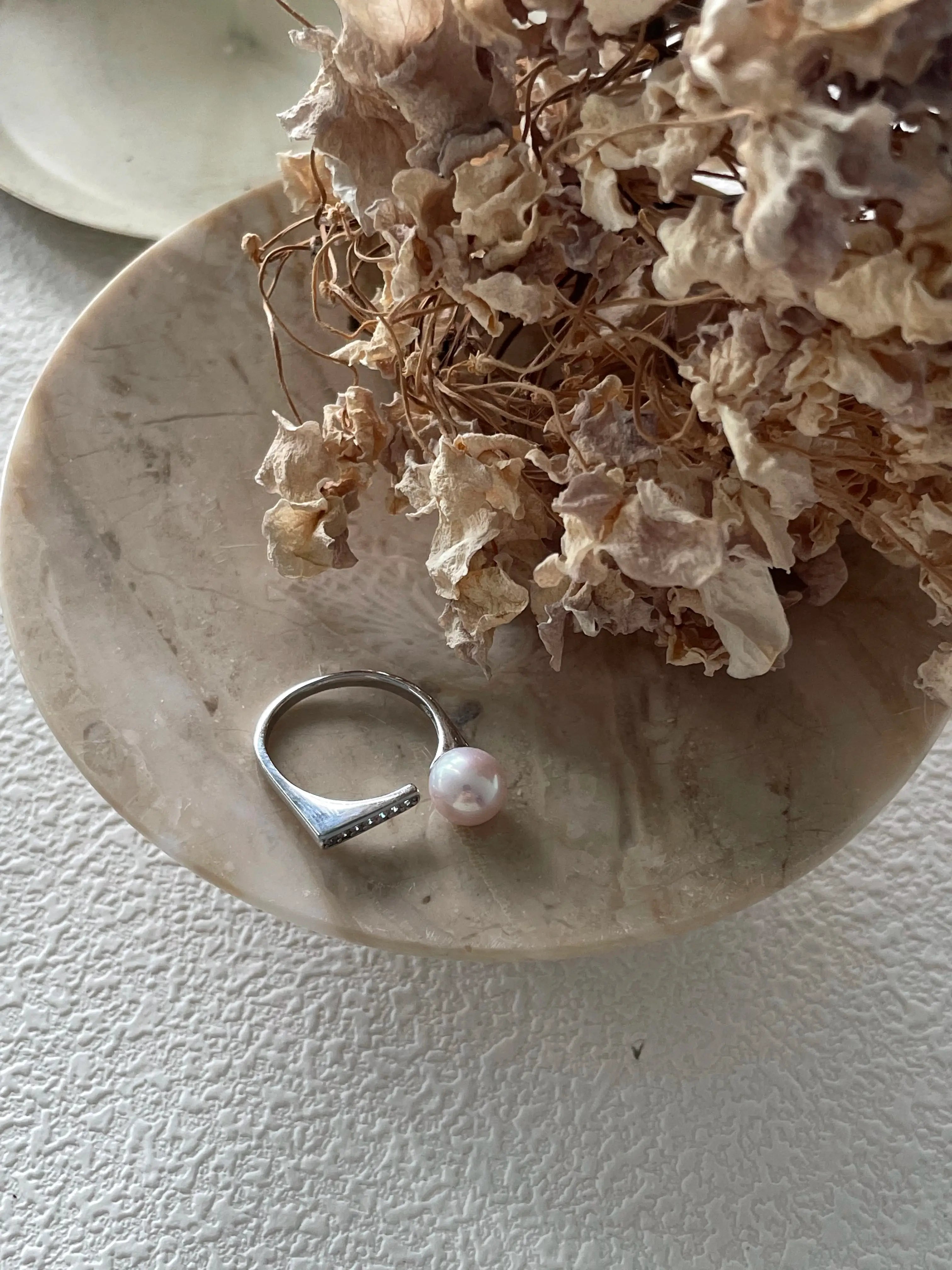 Geometric Square Sterling Silver Freshwater Pearl Ring