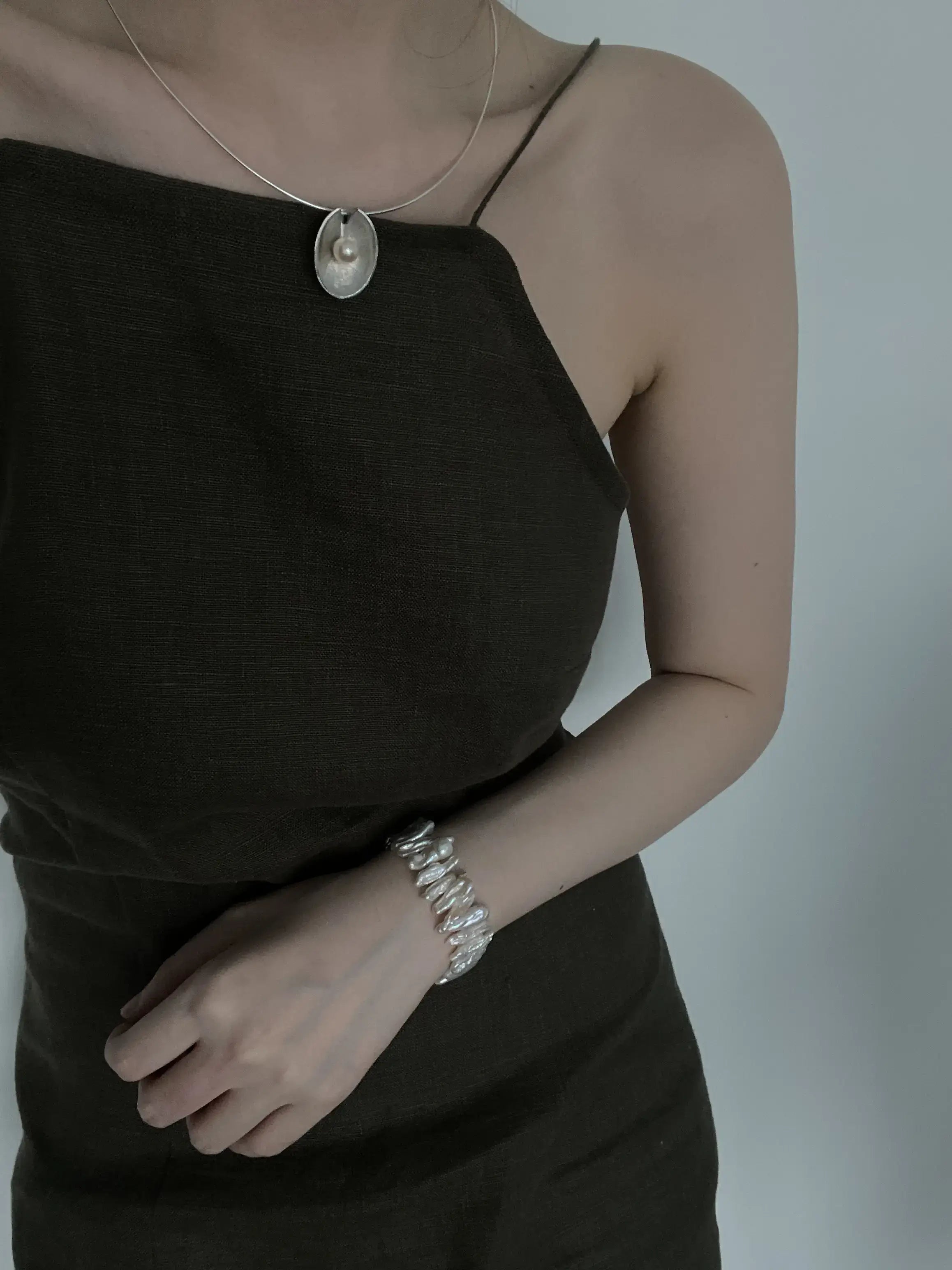 Sterling Silver Lotus Leaf Freshwater Pearl Pendant Necklace