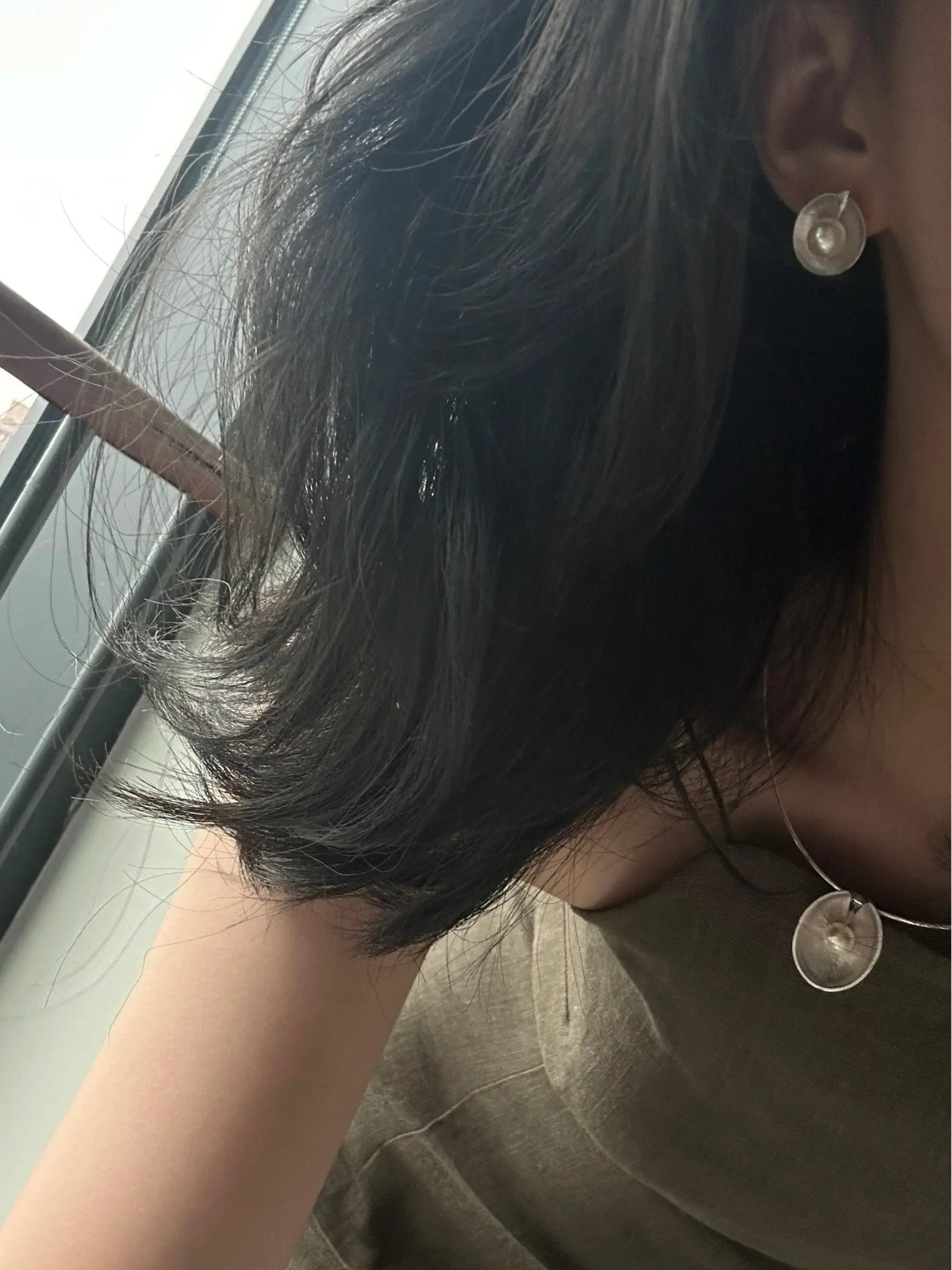 Silver Lotus Leaf Pearl Stud Earrings