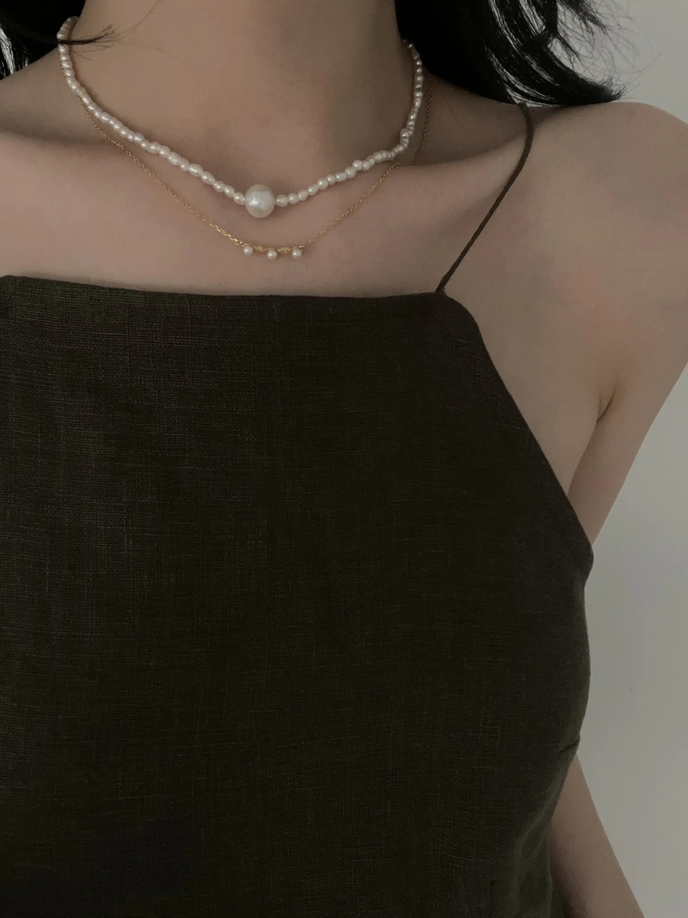 18K Gold Mini Pearl Necklace